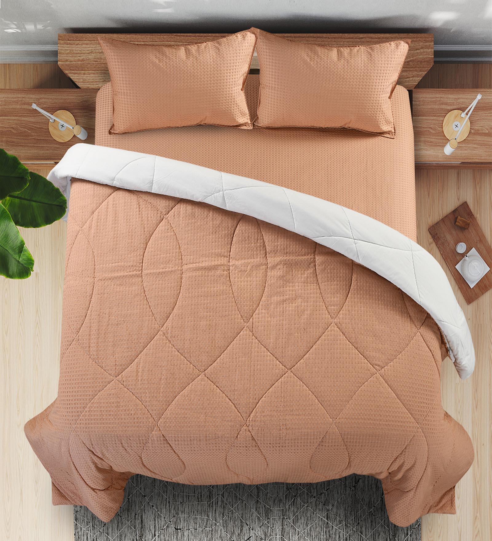 Waffle Cotton Striped Queen Size Quilt | Single Piece, Soft Bedding Comforter - Image 4