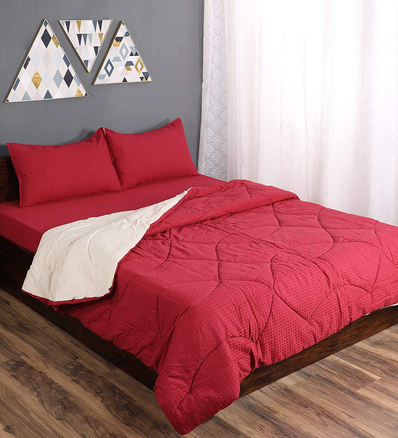 Waffle Cotton Striped Queen Size Quilt | Single Piece, Soft Bedding Comforter - Image 7