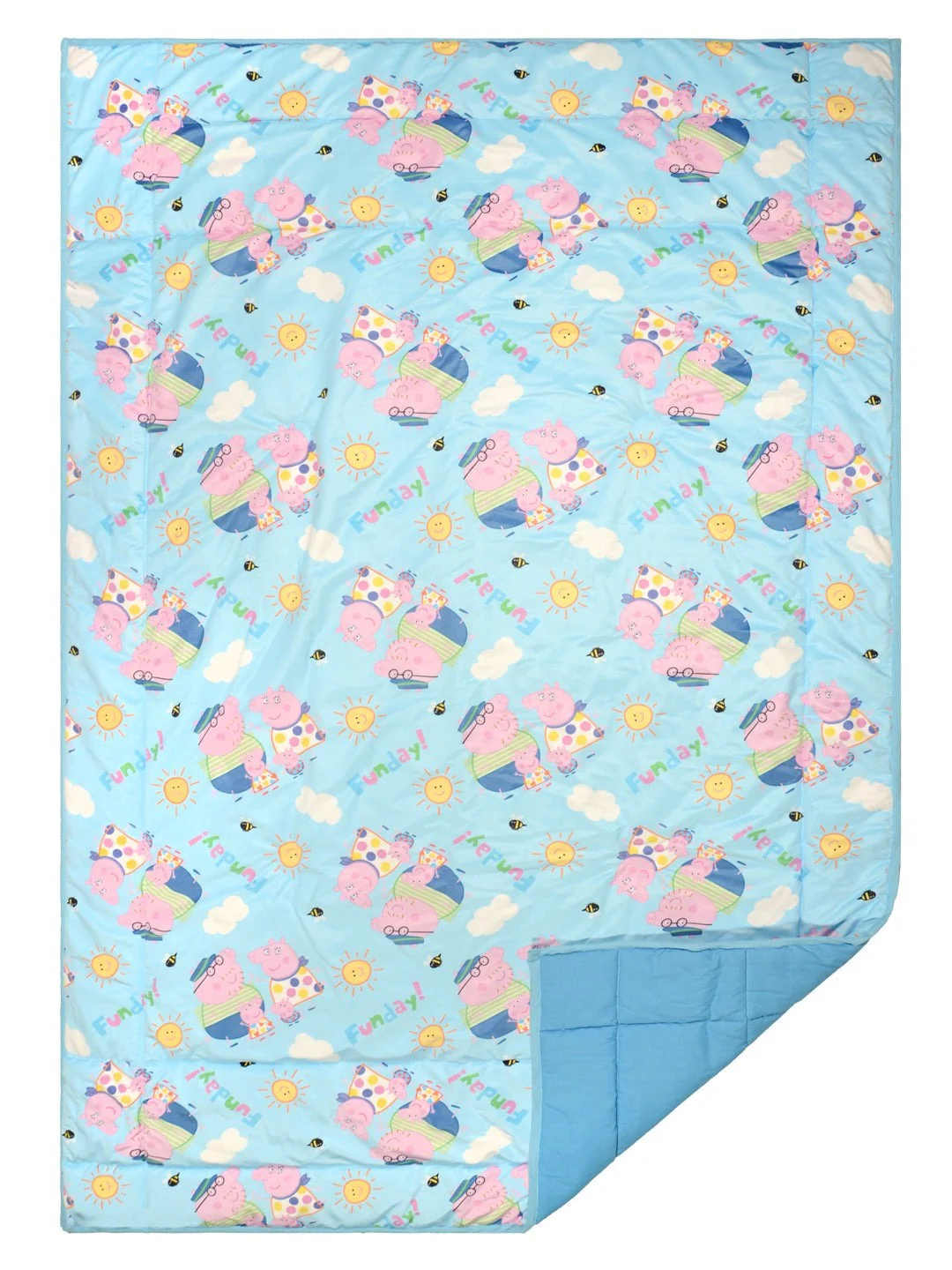 AC Quilt with 2 Cushions Velvet and Cotton with creative Peppa Pig design - (Turquoise, Pink 135X210 cm) - Image 2