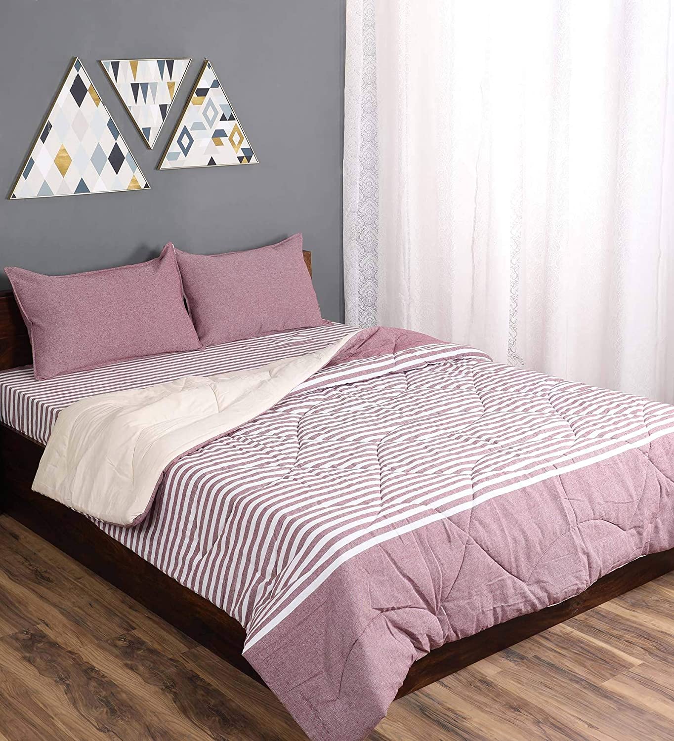 All Over Cotton Striped Queen Size Quilt (90X100) - Image 12