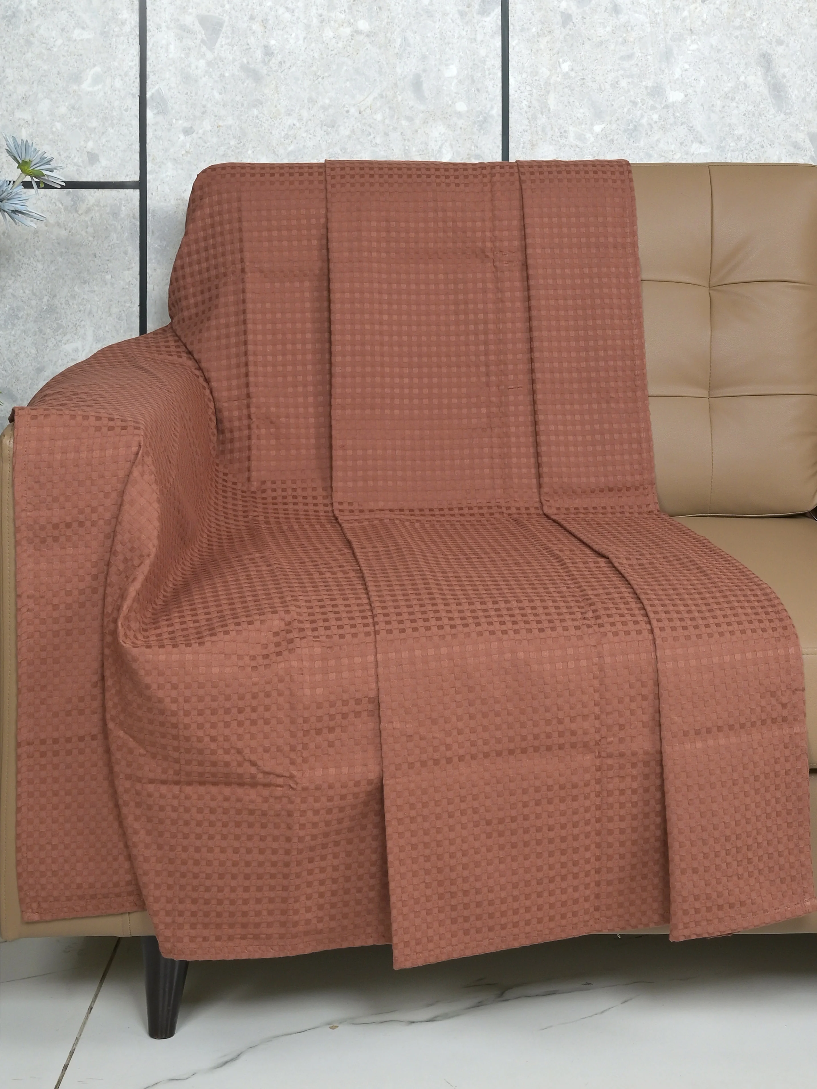 Waffle Cotton Sofa Throw Cover | Textured Weave - Image 12