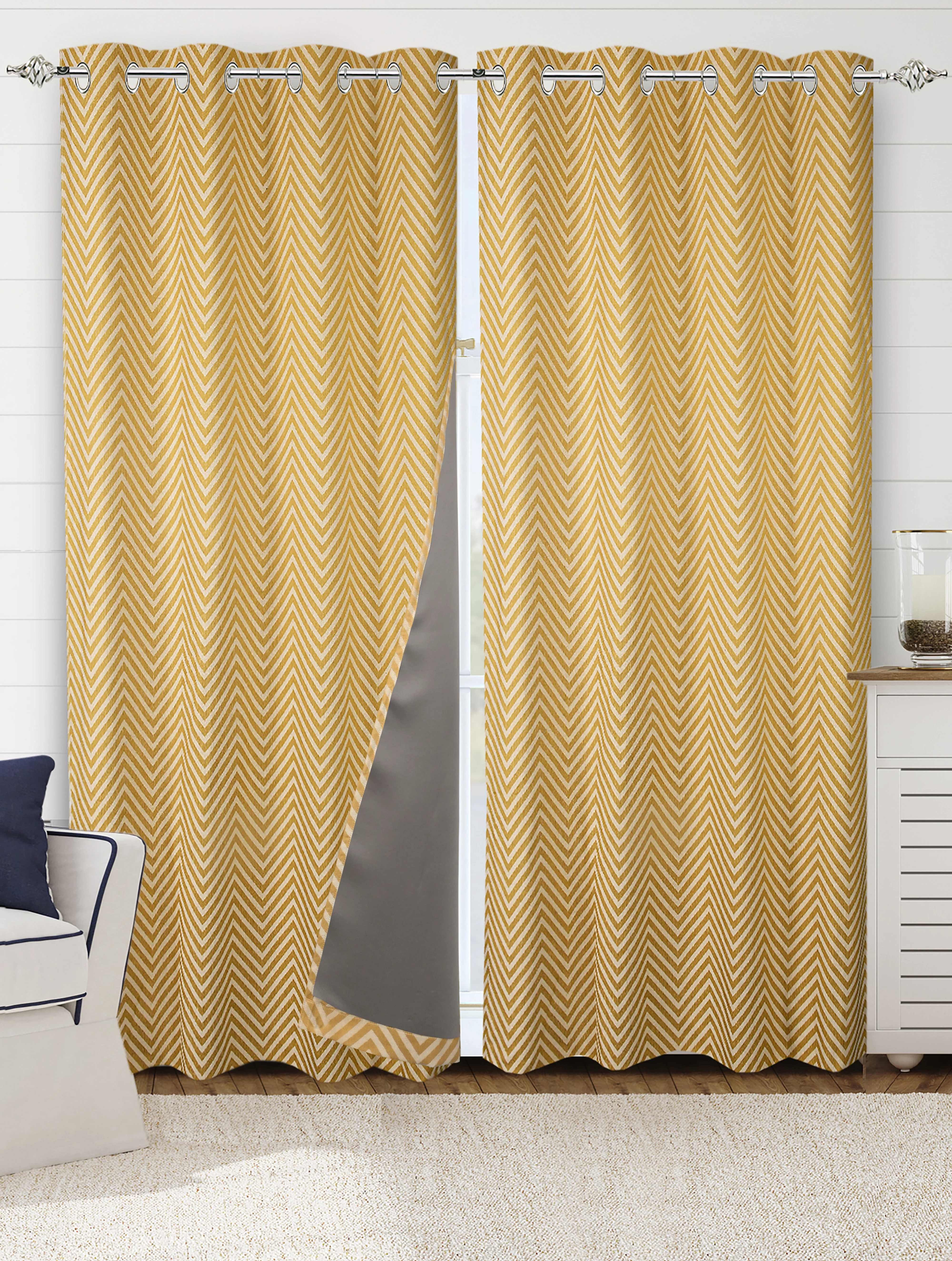 CHEVRON Damask Cotton Curtains | Elegant Living Room Drapes - Image 2