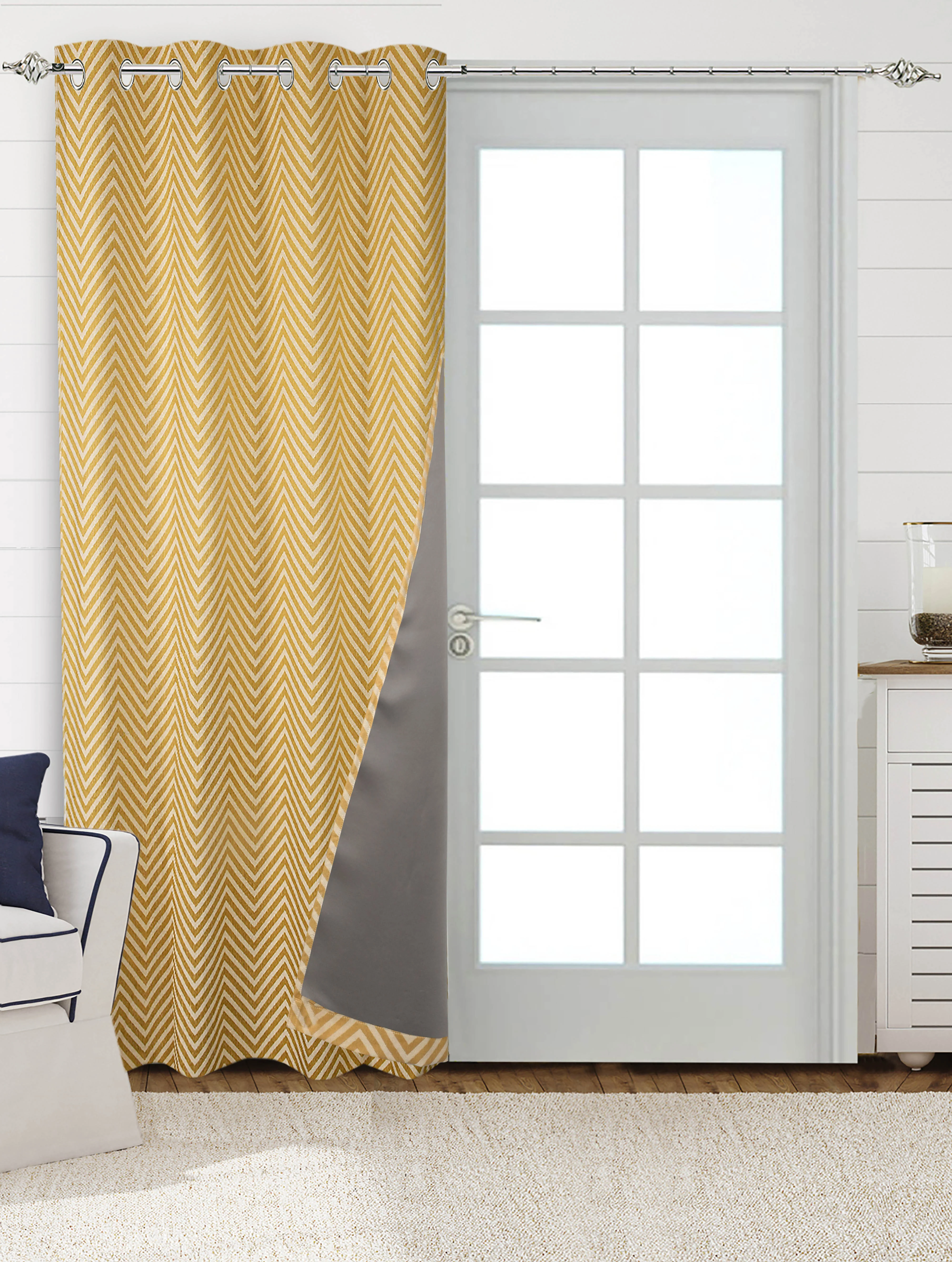CHEVRON Damask Cotton Curtains | Elegant Living Room Drapes - Image 3