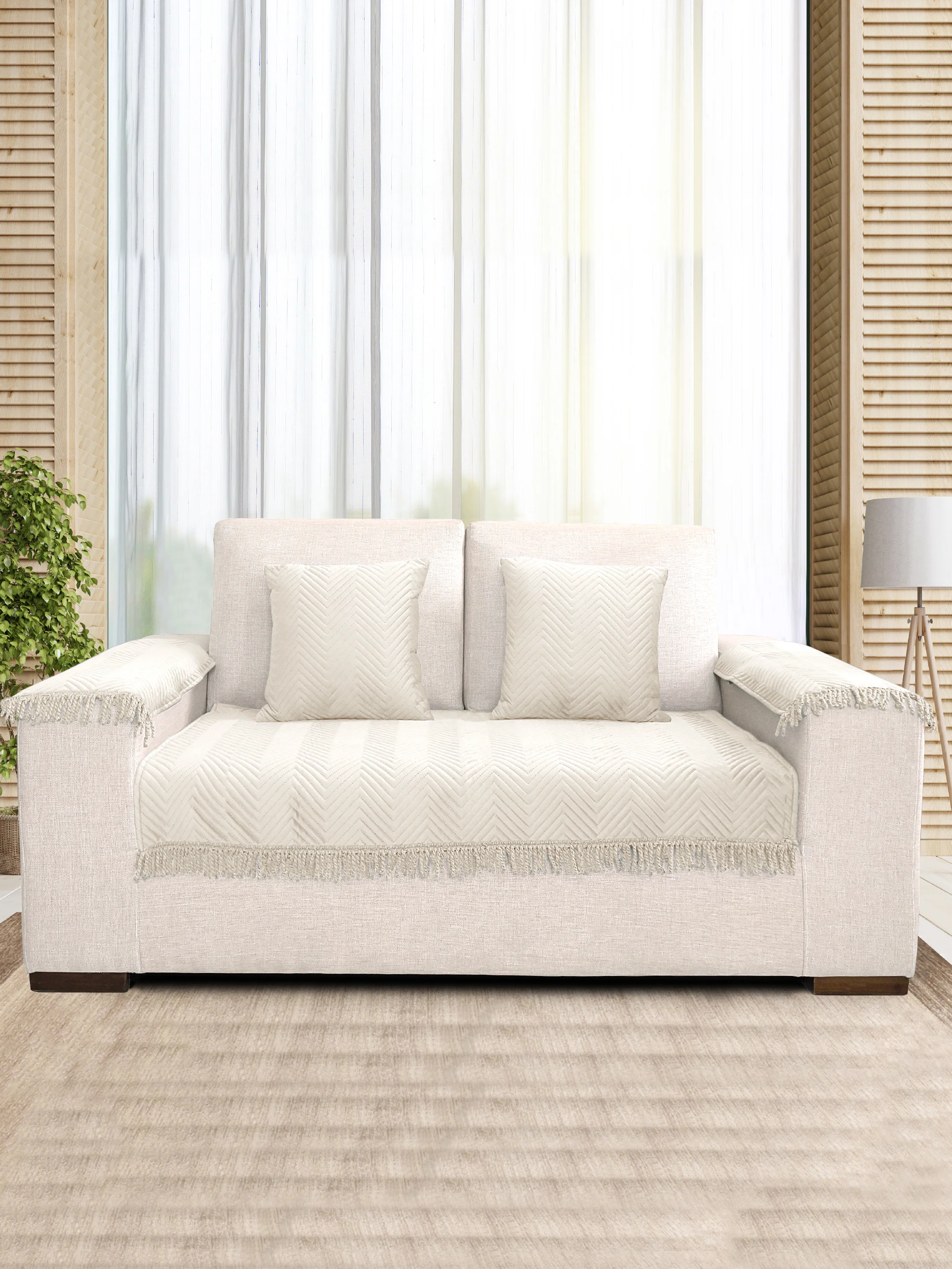 CHEVRON Velvet Sofa Cover | 2 Seater Set with 2 Cushions & 2 Arm Covers - Image 16