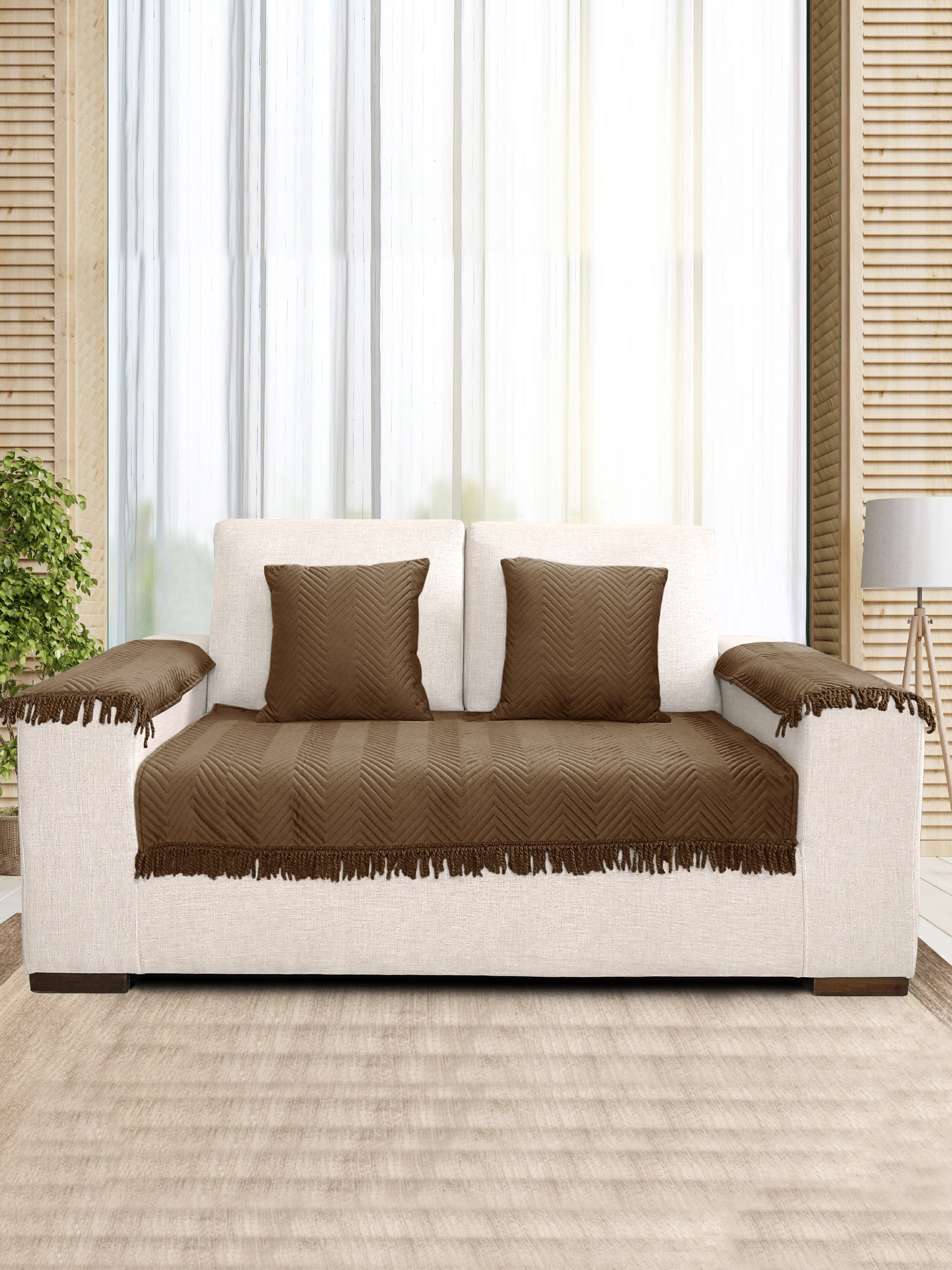 CHEVRON Velvet Sofa Cover | 2 Seater Set with 2 Cushions & 2 Arm Covers - Image 21