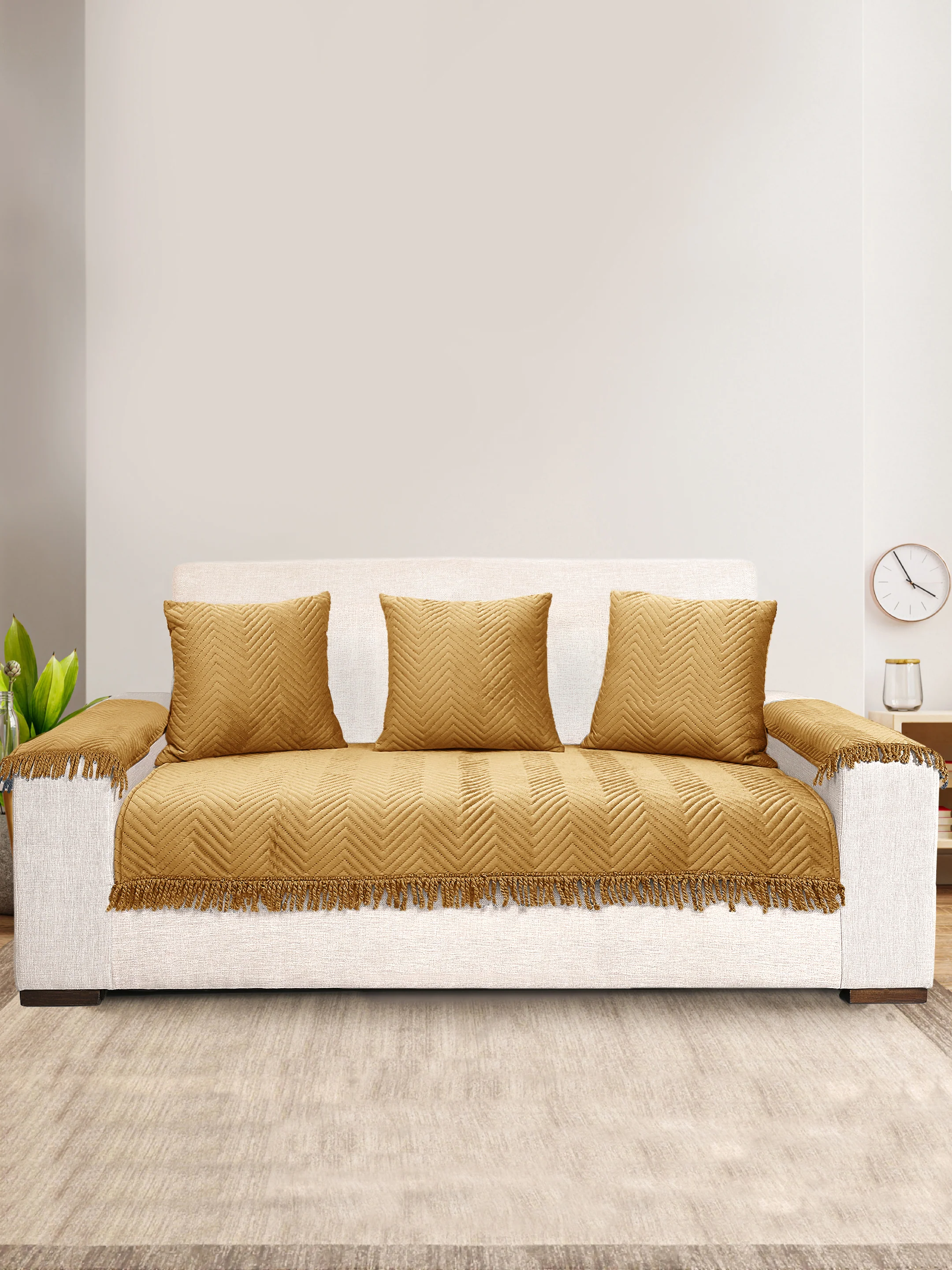 CHEVRON Velvet Sofa Cover | 3 Seater Set with 3 Cushions & 2 Arm Covers - Image 11