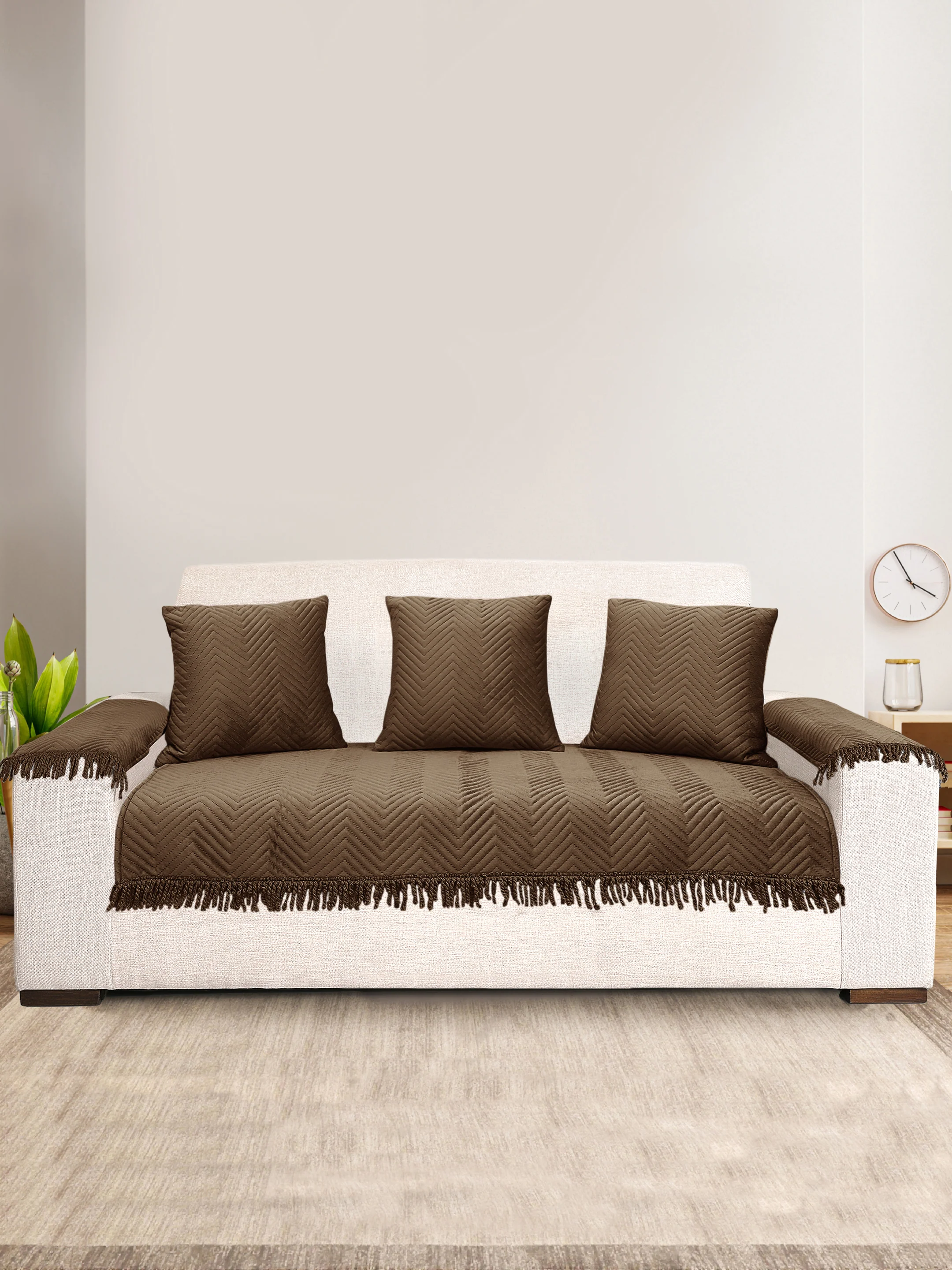 CHEVRON Velvet Sofa Cover | 3 Seater Set with 3 Cushions & 2 Arm Covers - Image 16