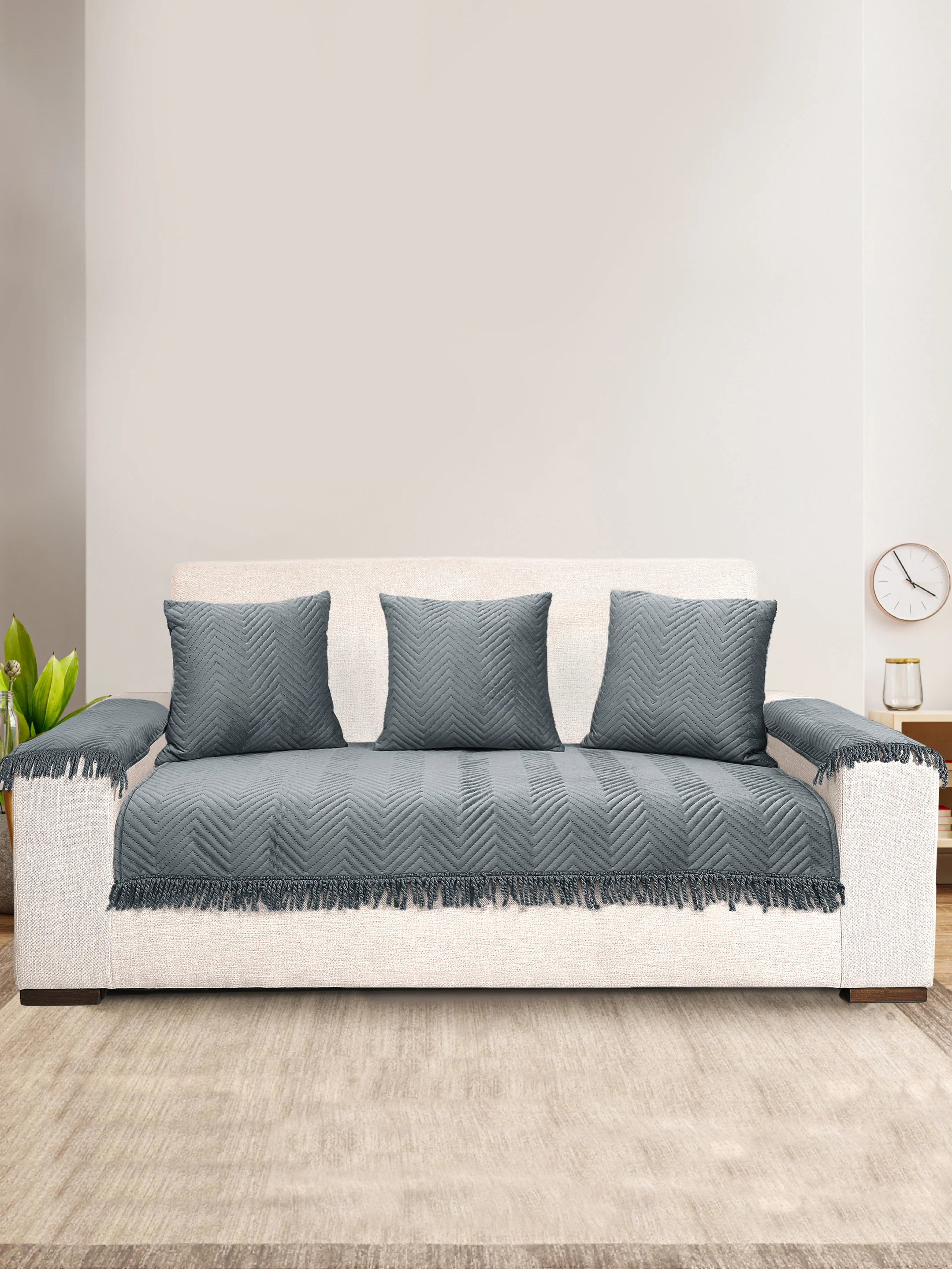CHEVRON Velvet Sofa Cover | 3 Seater Set with 3 Cushions & 2 Arm Covers - Image 21