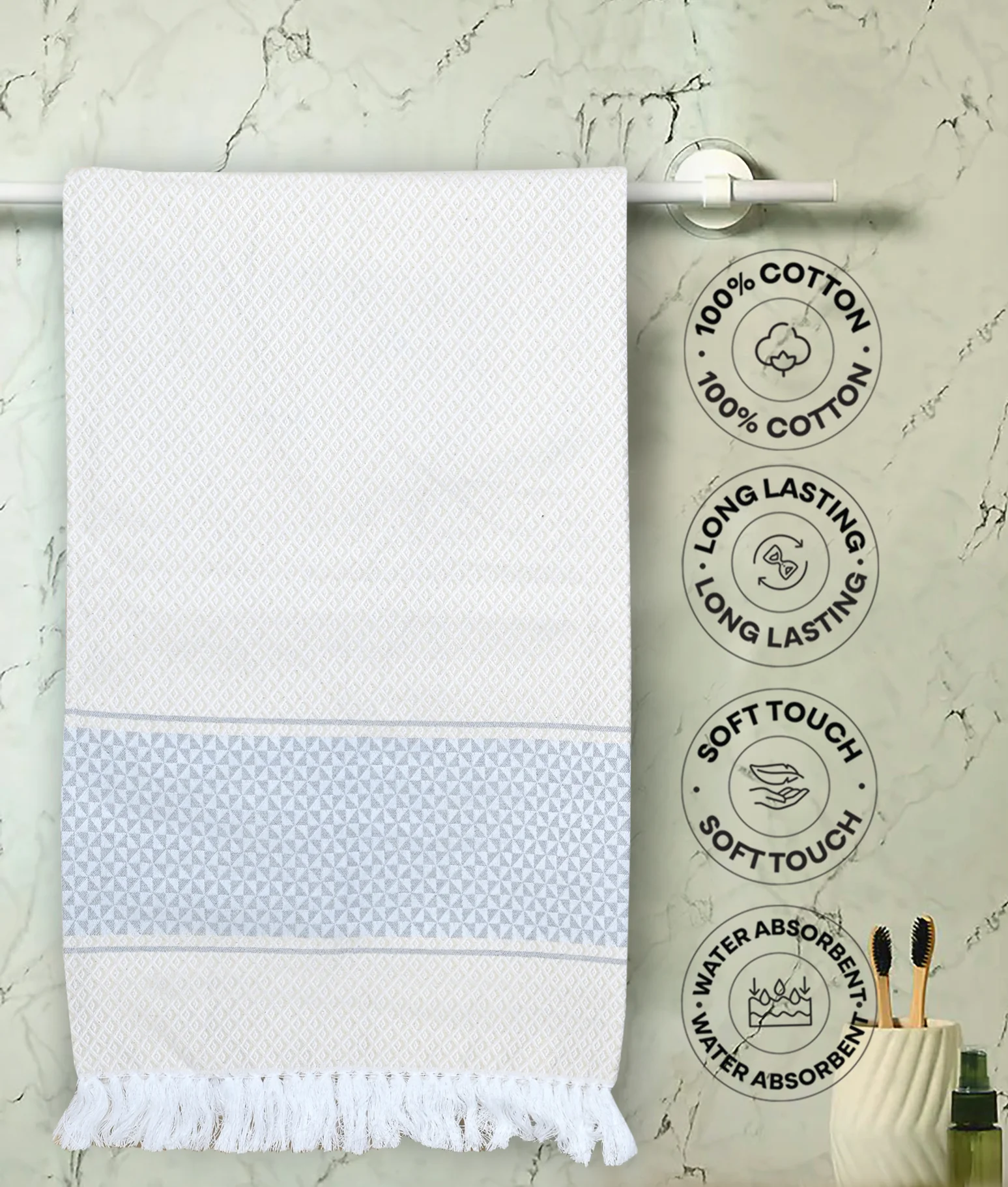Firki Pure Cotton 2 PC Bath Towel Set | Quick Dry Soft Towels | Men & Women | Bathroom Accessories Set | - Image 16