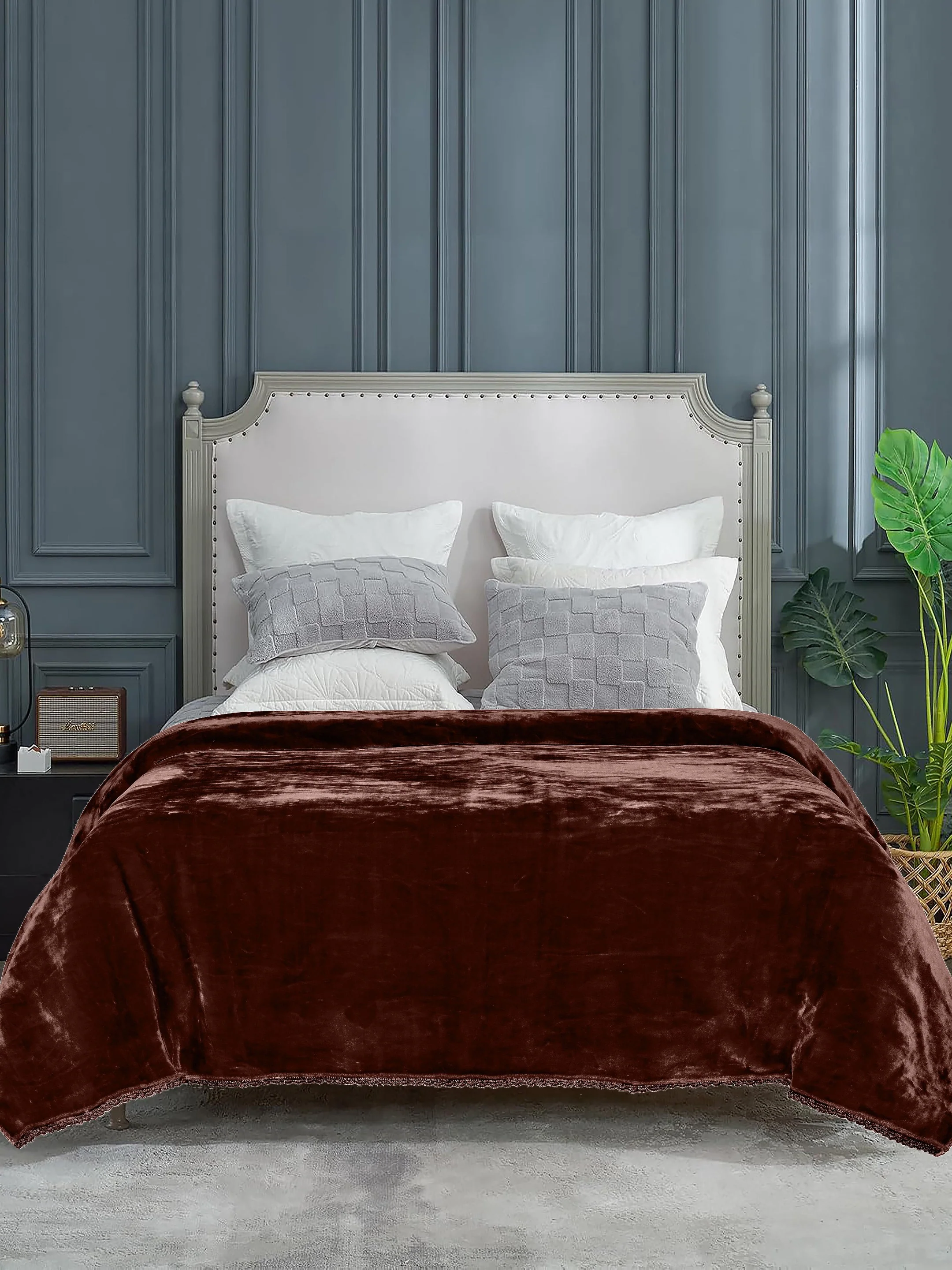 GIFT BOX | Brown Winter Mink & Cloudy Silky Soft | Double Sided Heavy 2 Layer Blanket 90″x90″ | with Crochet Lace Edges | For Gift & Daily Use - Image 2