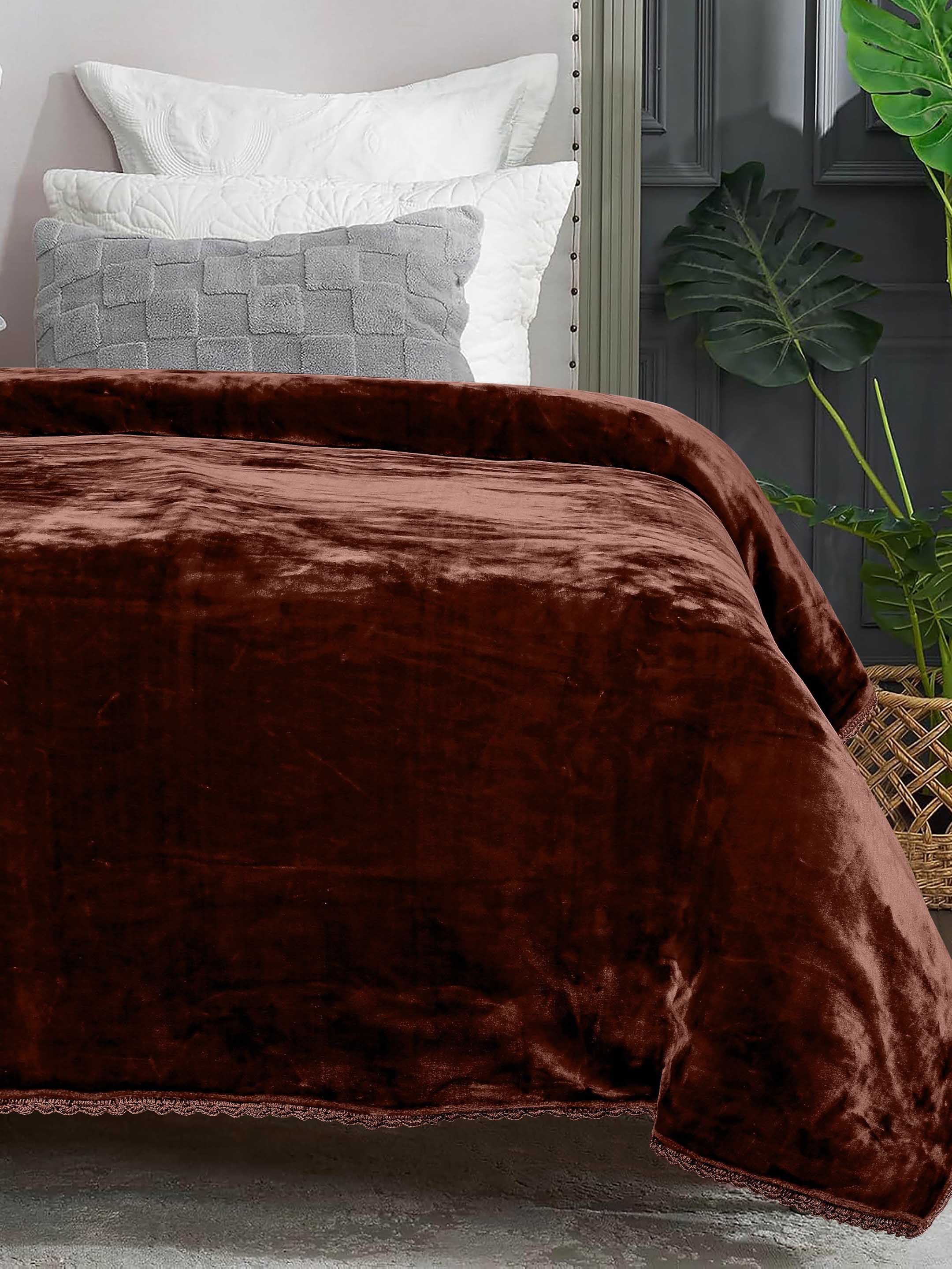 GIFT BOX | Brown Winter Mink & Cloudy Silky Soft | Double Sided Heavy 2 Layer Blanket 90″x90″ | with Crochet Lace Edges | For Gift & Daily Use - Image 3
