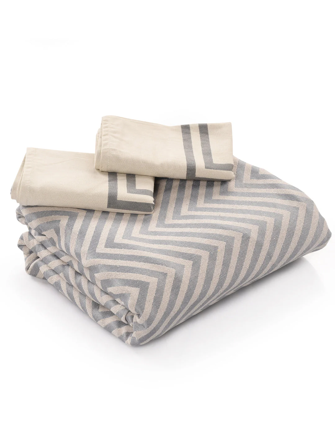 Chevron Damask Cotton Bed Cover with 2 Pillow Covers | King/Queen Size - Image 7