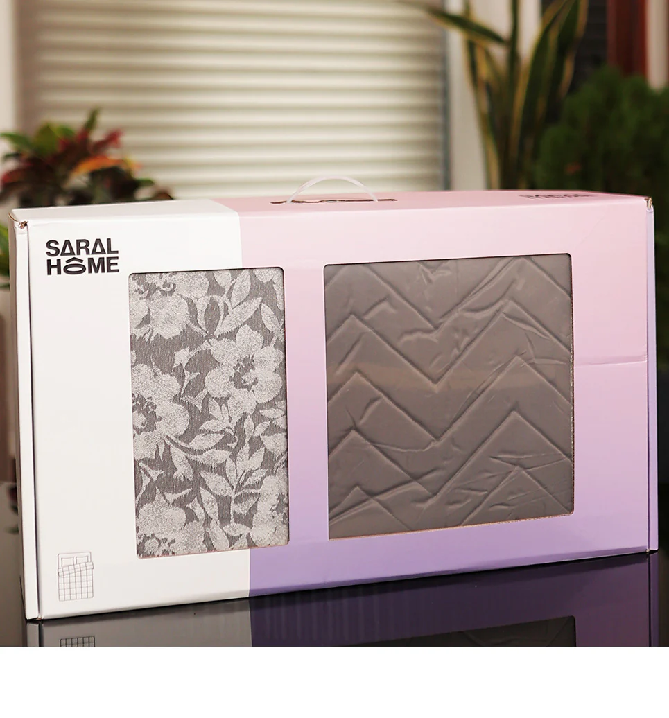 GIFT BOX | Kanan Grey Cotton Bedsheet-Cover | Matching Grey Reversible Quilt/Comforter | Combo Set For Gift & Daily Use