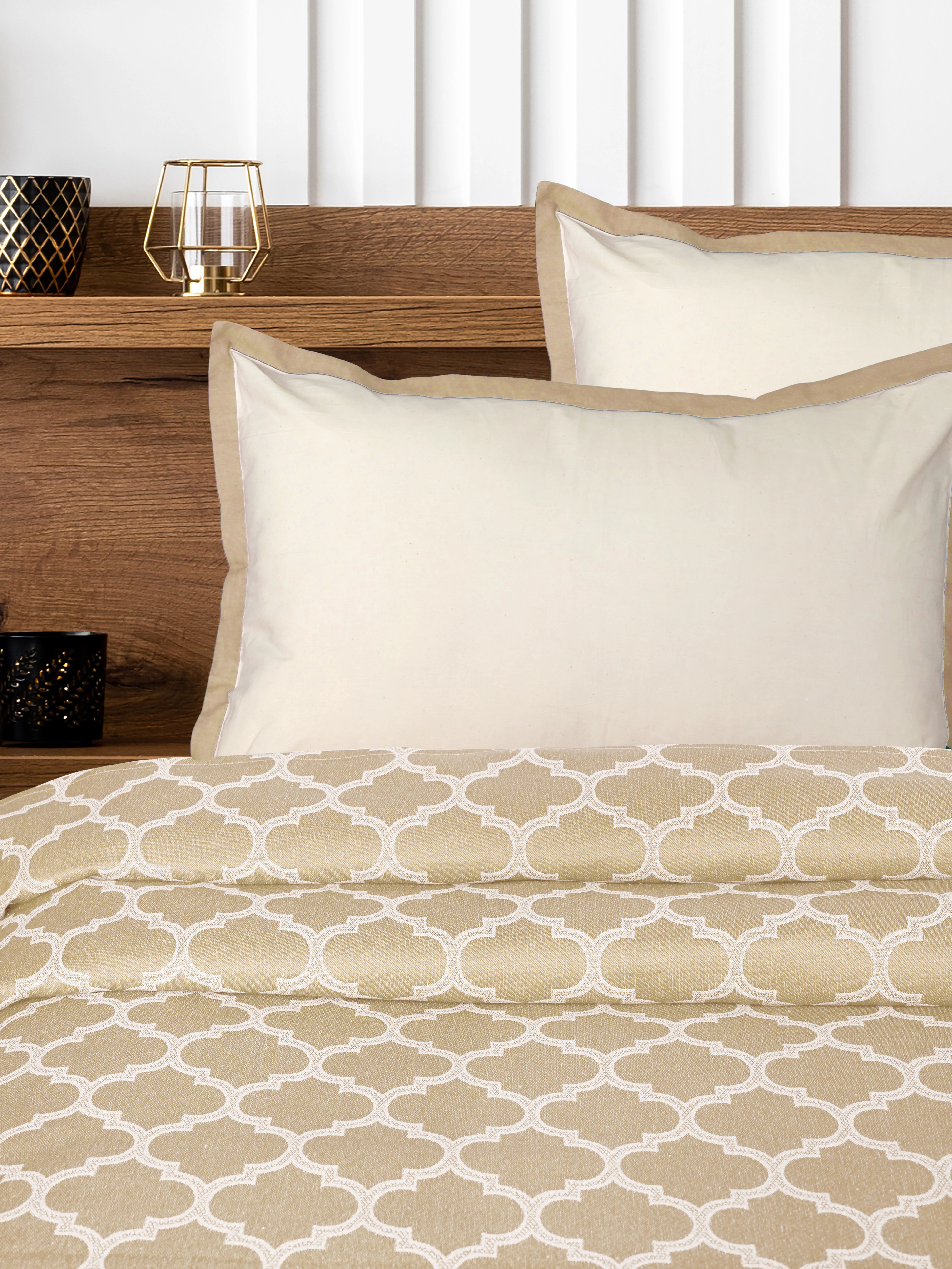 GIFT BOX | NOOR Beige Cotton Bedsheet-Cover | Matching Beige Reversible Quilt/Comforter | Combo Set For Gift & Daily Use - Image 7