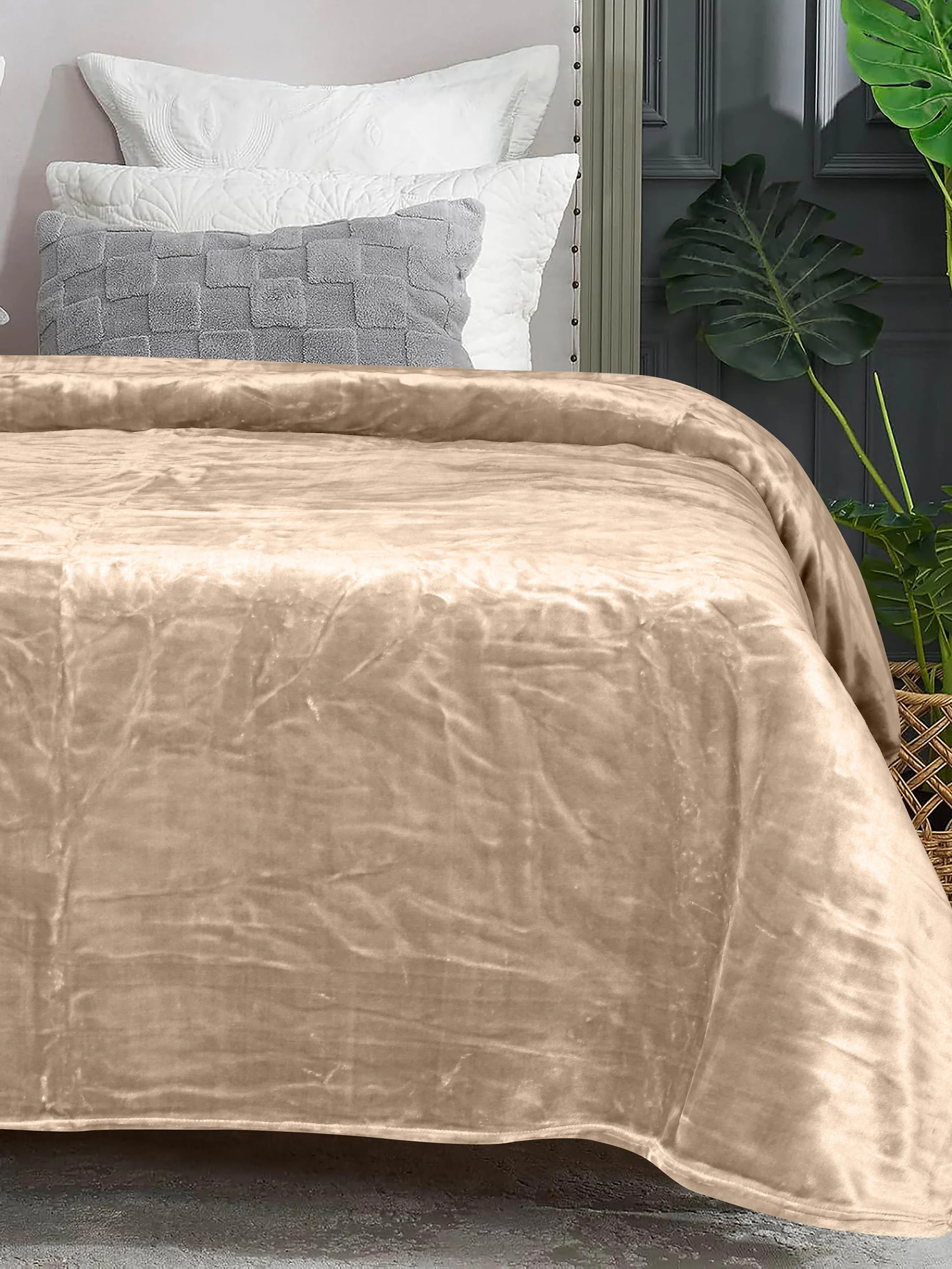 GIFT BOX | SHEEN SHINE Beige Cotton Bedsheet-Cover | Matching Beige Light weight Cloudy Mink Blanket | Combo Set For Gift & Daily Use - Image 3
