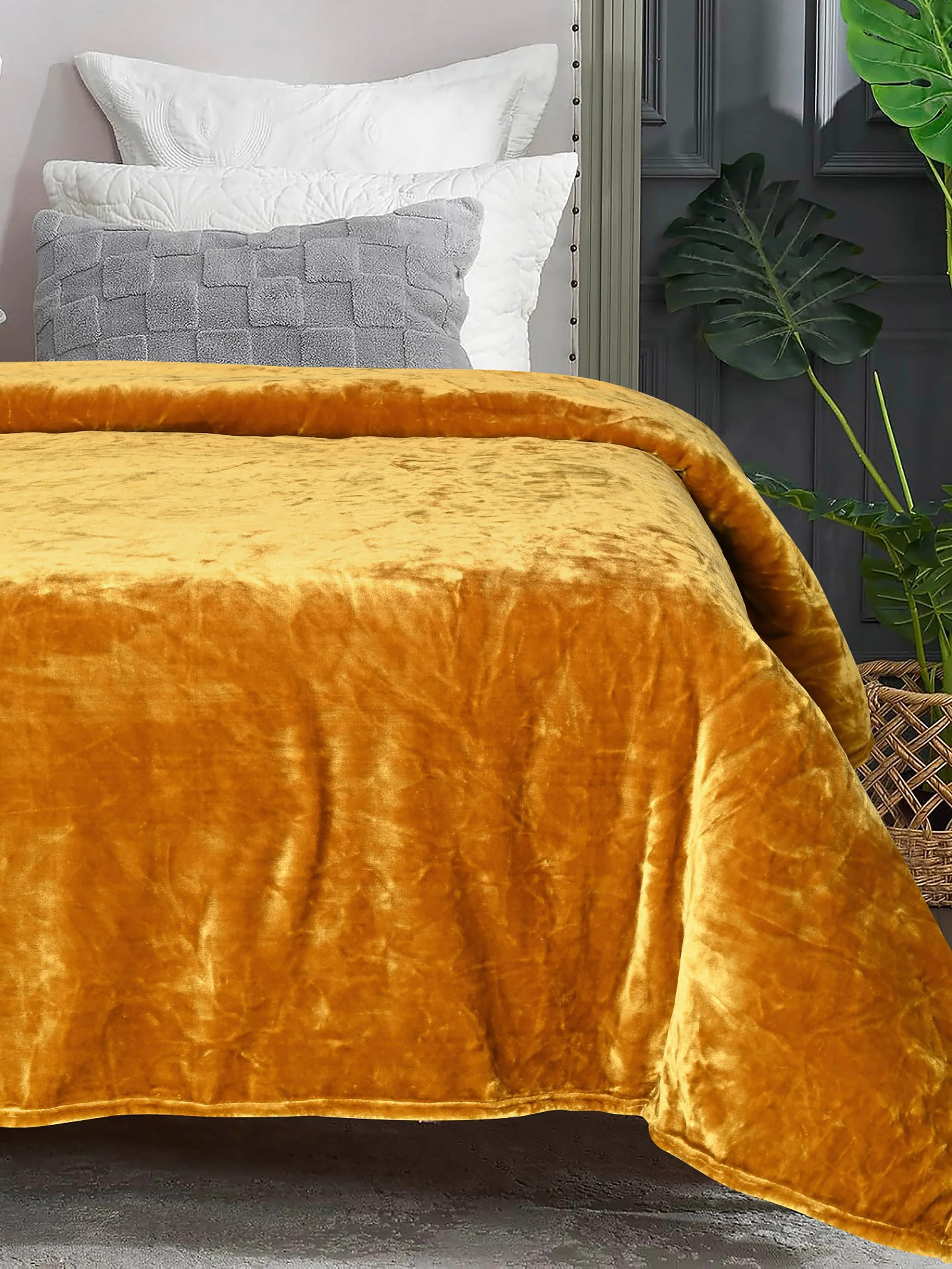 GIFT BOX | Cotton Gold Bedsheet-Cover | Matching Gold Light weight Cloudy Mink Blanket | Combo Set For Gift & Daily Use - Image 3