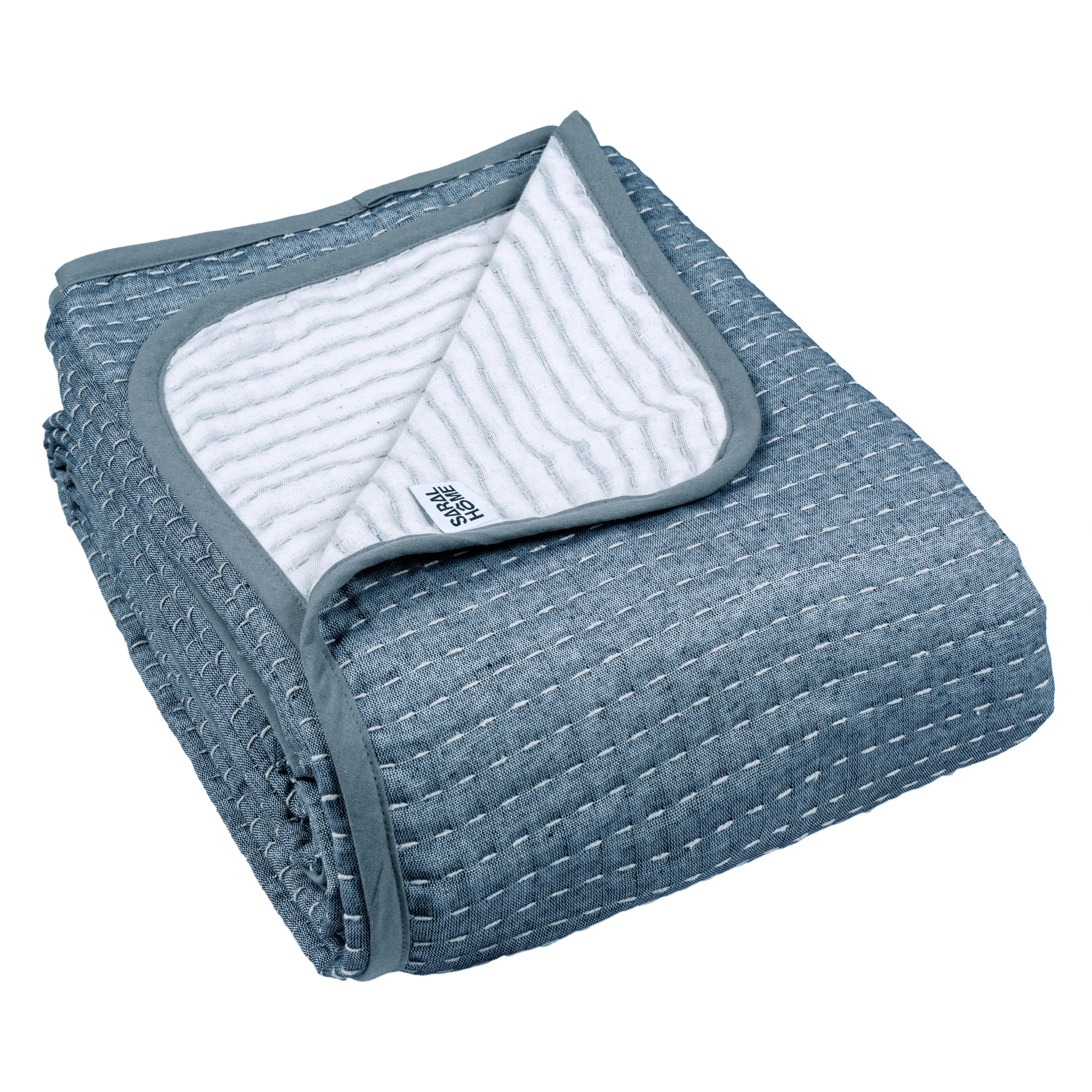 GIFT BOX | COTTON Grey Bedsheet-Cover | Matching Ivory-Blue Quilt/Comforter | Combo Set For Gift & Daily Use - Image 7