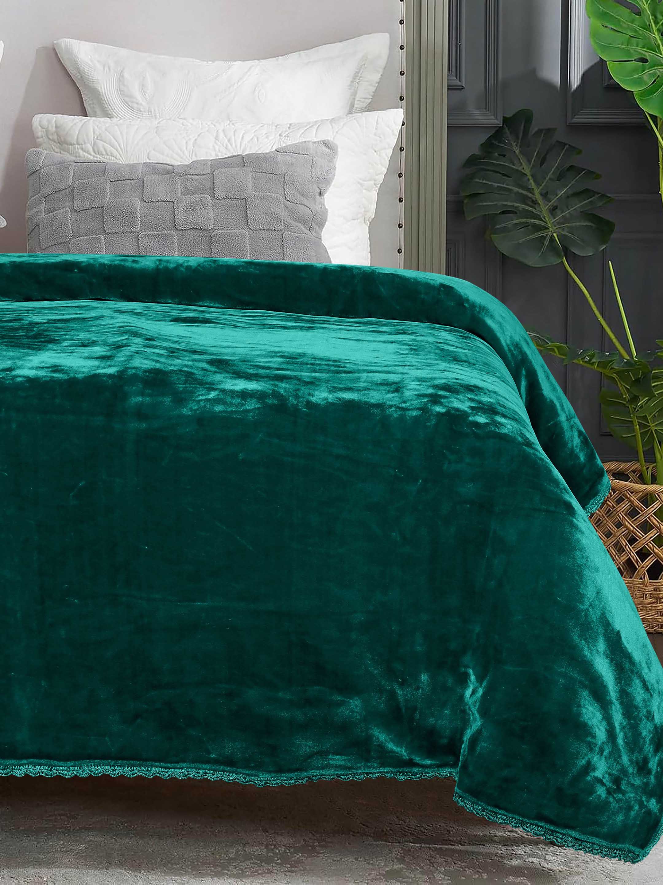 GIFT BOX | Teal Winter Mink & Cloudy Silky Soft | Double Sided Heavy 2 Layer Blanket 90″x90″ | with Crochet Lace Edges | For Gift & Daily Use - Image 3