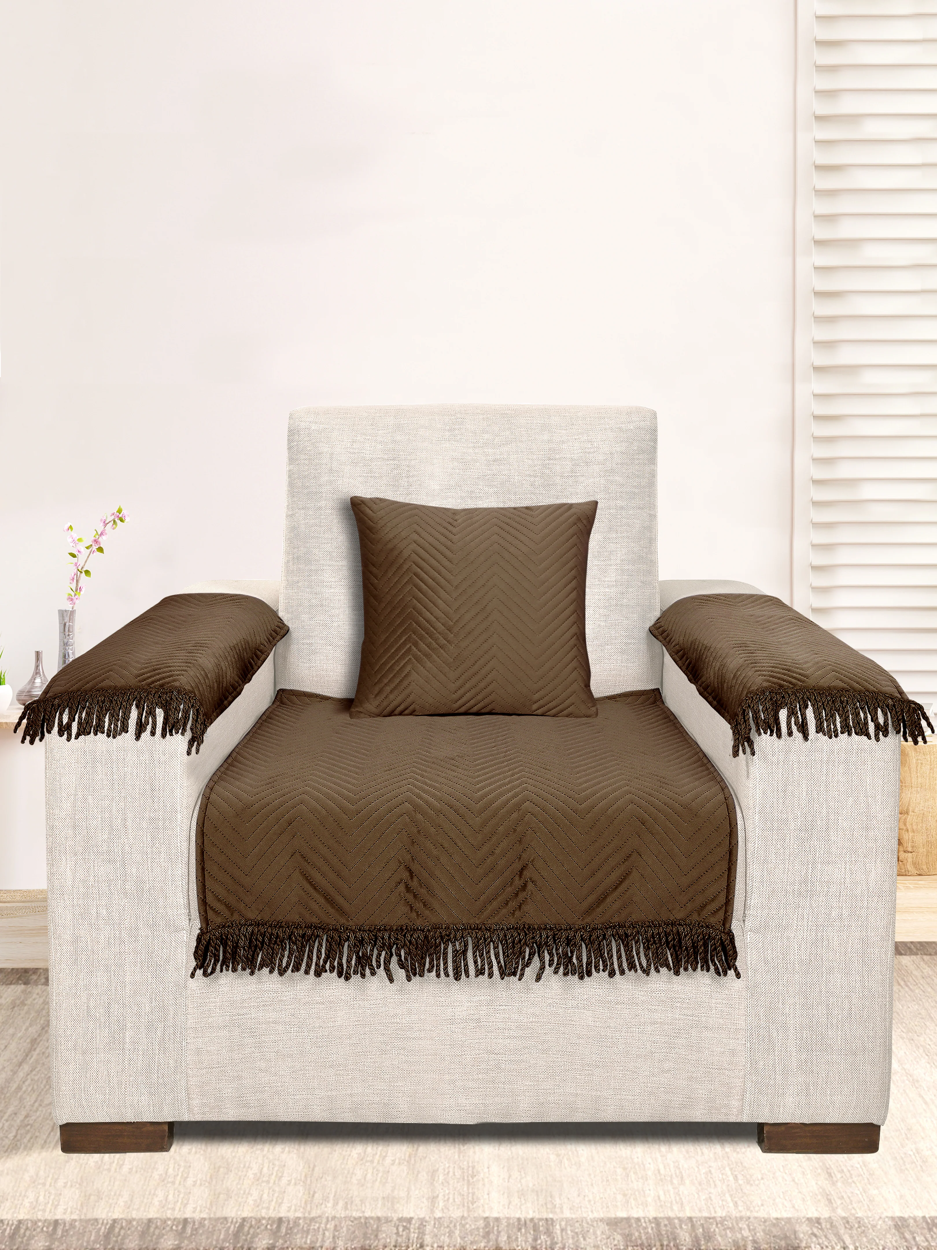 CHEVRON Velvet Sofa Throw Cover (1 Seater Set) | Luxurious Look & Soft Touch
