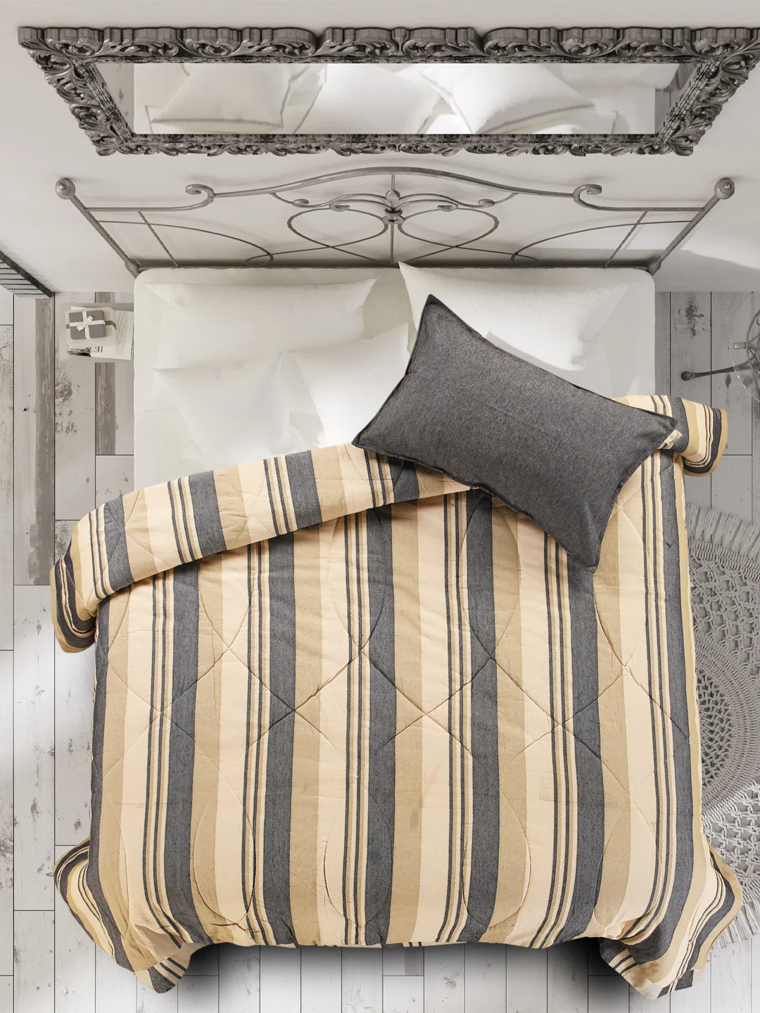 Joy Handmade Striped Queen Size Quilt (90X100) - Image 5