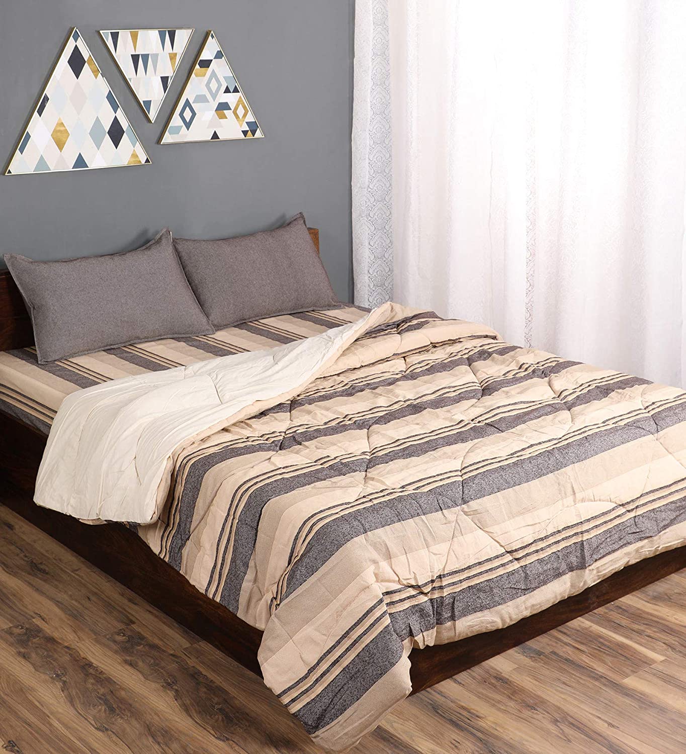 Joy Handmade Striped Queen Size Quilt (90X100) - Image 6