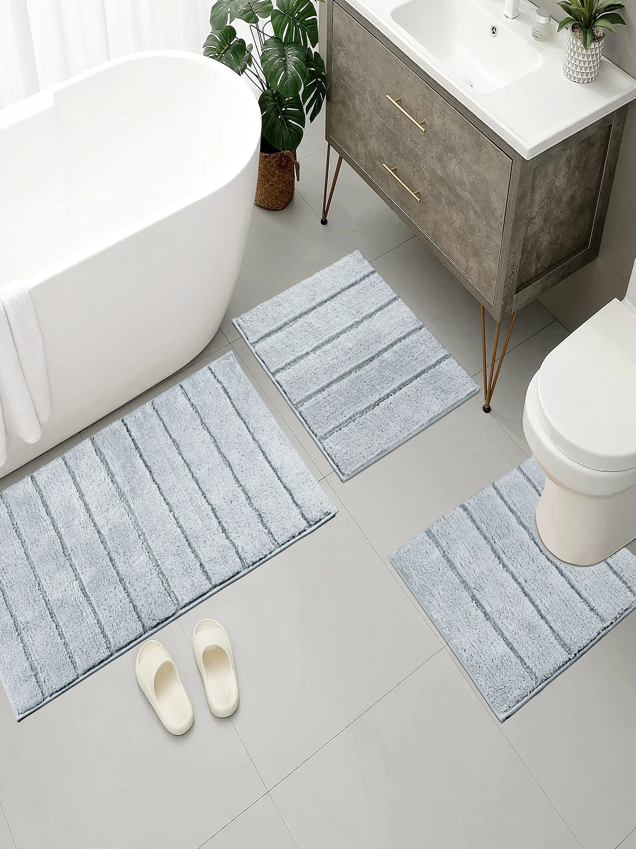 KAPRA 100% Organic Cotton Anti-Skid Bathmat | 3 Pc Set | Soft & Durable Finish