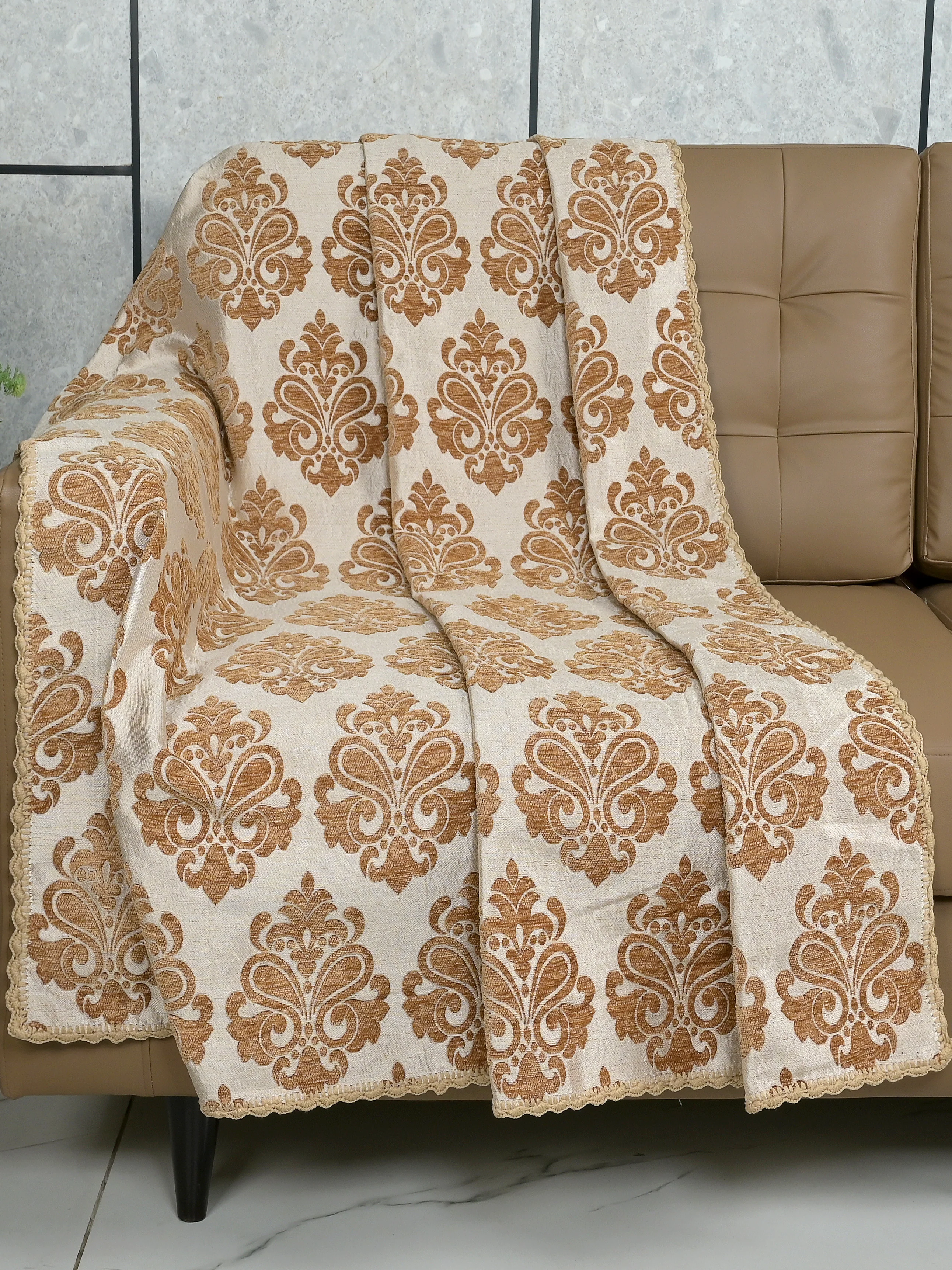 Medallion Polyester Cotton Sofa Throw Cover | Floral Emboss Design – Set 1 - Image 7