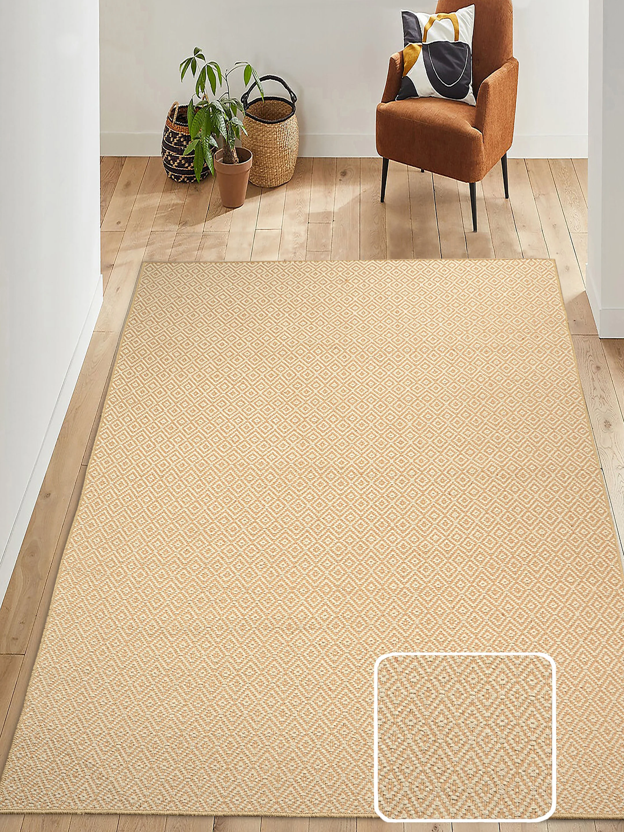 Mini Diamond Jute Cotton Woven Antiskid Carpet | Handcrafted Texture & Natural Tone - Image 9