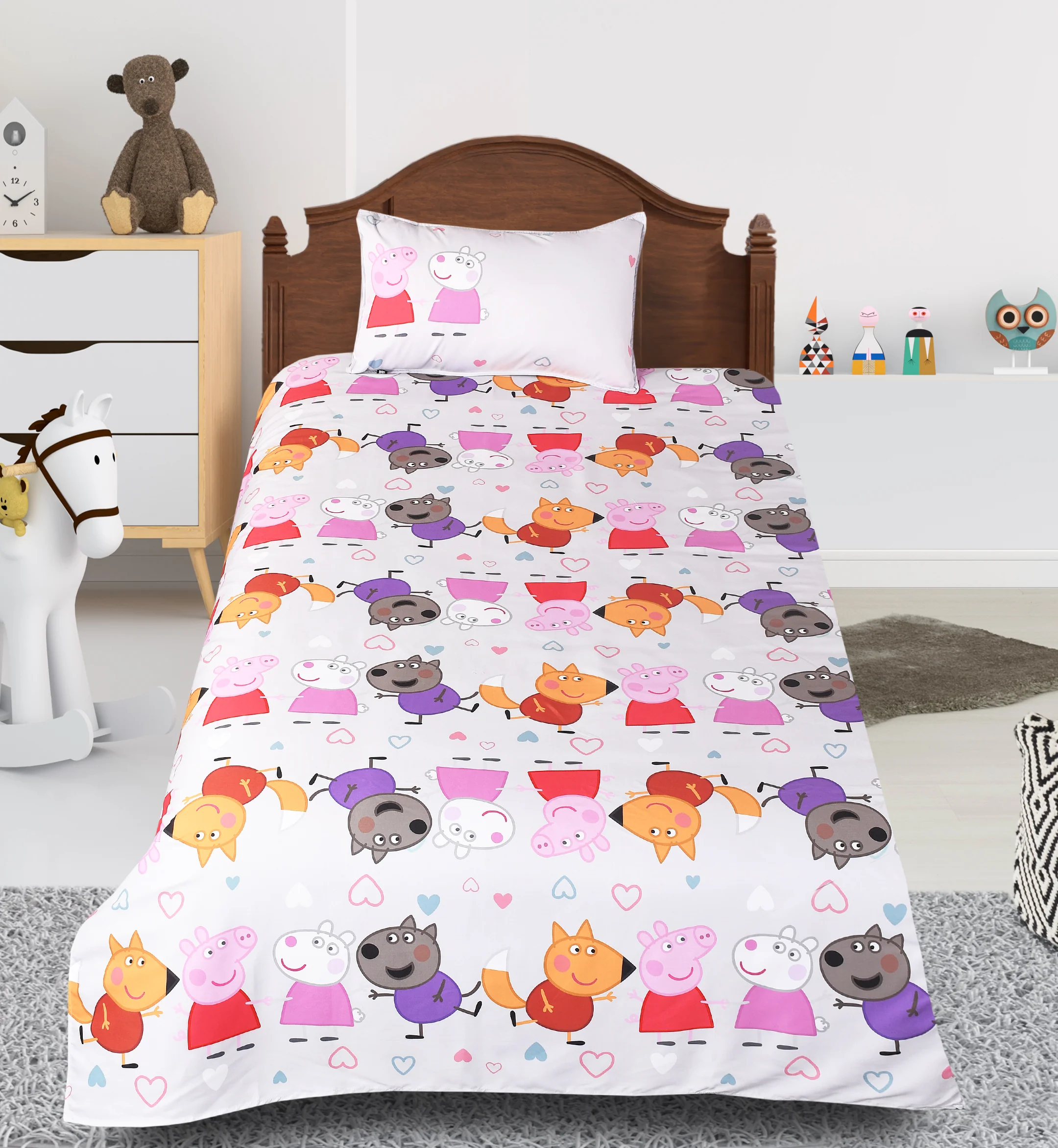 Peppa Pig Cotton Single Bedsheet (60×90 in) with 1 Pillow Cover (17×24 in) - Image 2