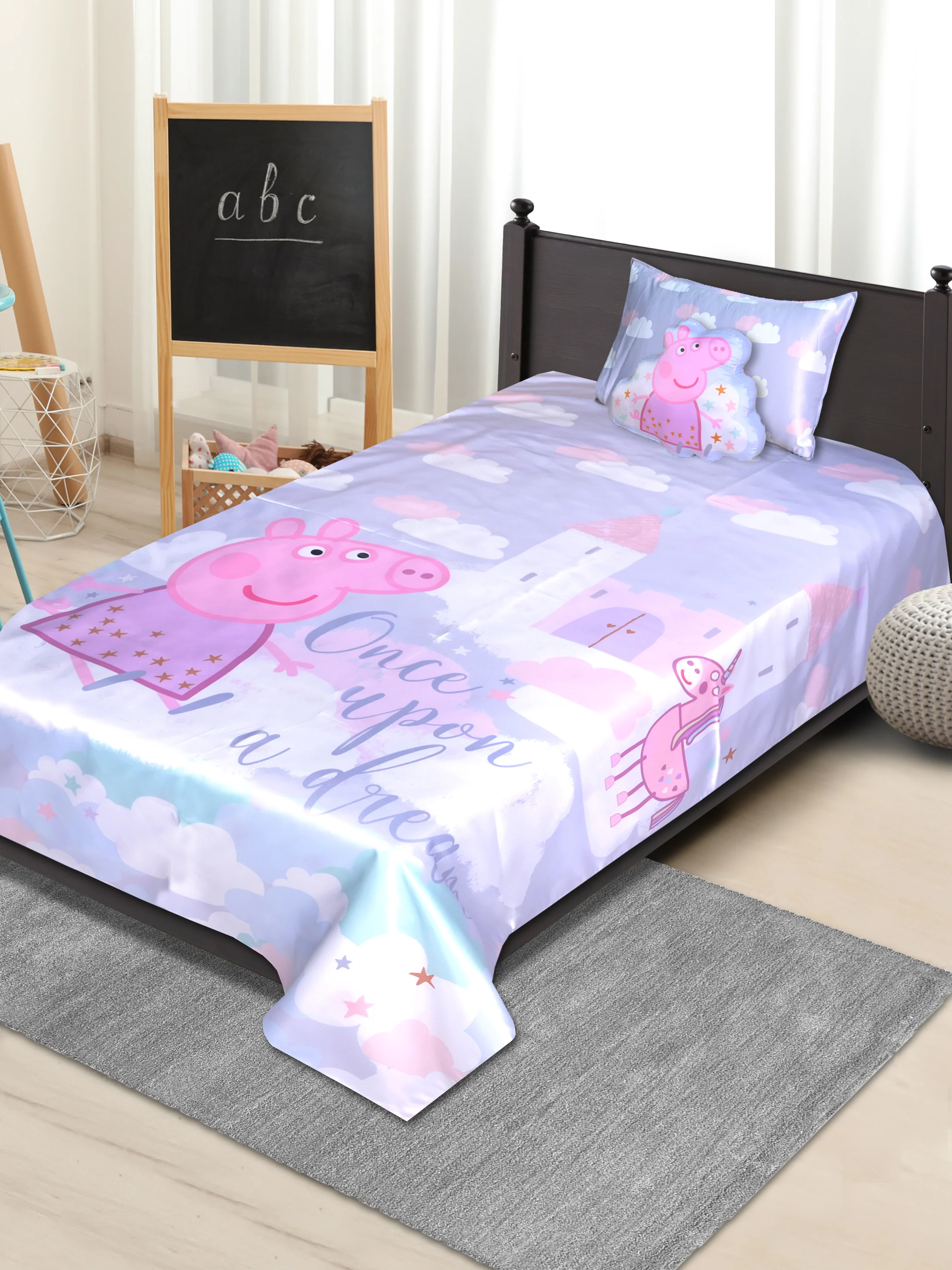 Peppa Pig Kids Bed Sheet Combo | 1 Pillow Cover & Shaped Cushion Included | 60x90 Inches