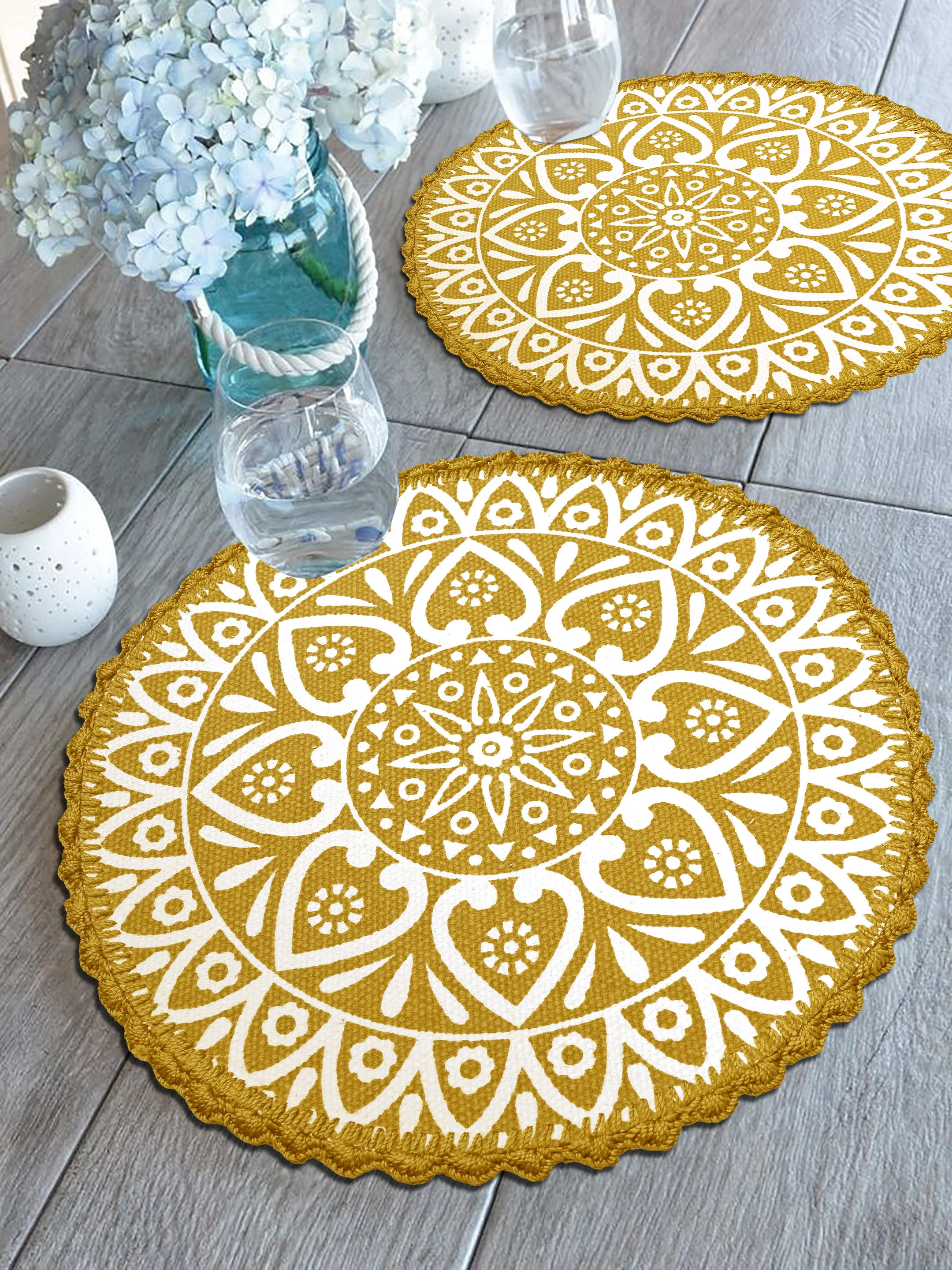 Crochet Round Table Mat with Fringe Edges | Handmade Anti-Skid Decorative Piece - Image 5