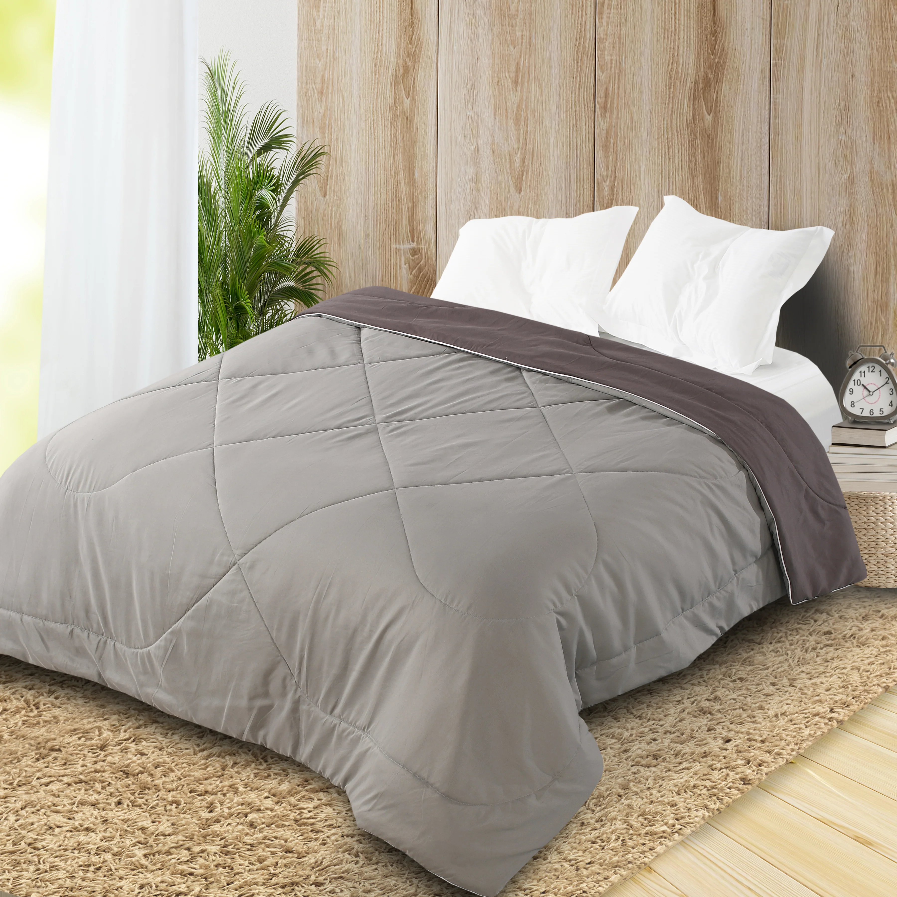 Reversible Solid Cotton Blanket/Comforter (Charcoal Grey + Grey) - Image 3