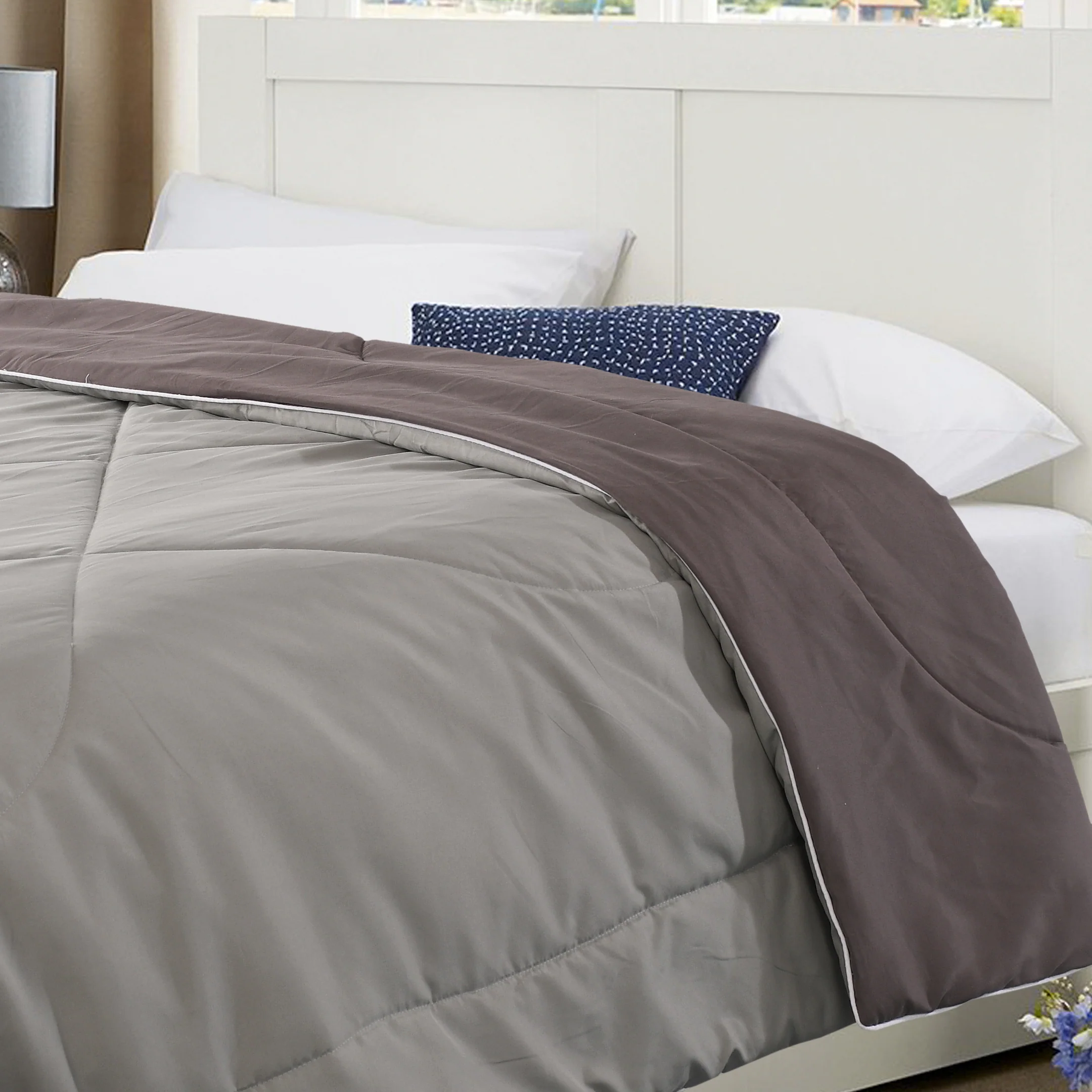 Reversible Solid Cotton Blanket/Comforter (Charcoal Grey + Grey) - Image 5