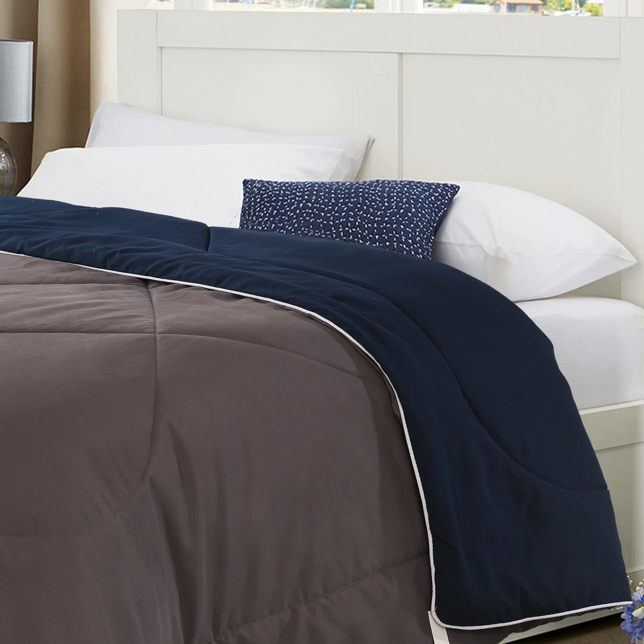 Reversible Solid Cotton Blanket/Comforter (Grey + Navy Blue) - Image 5