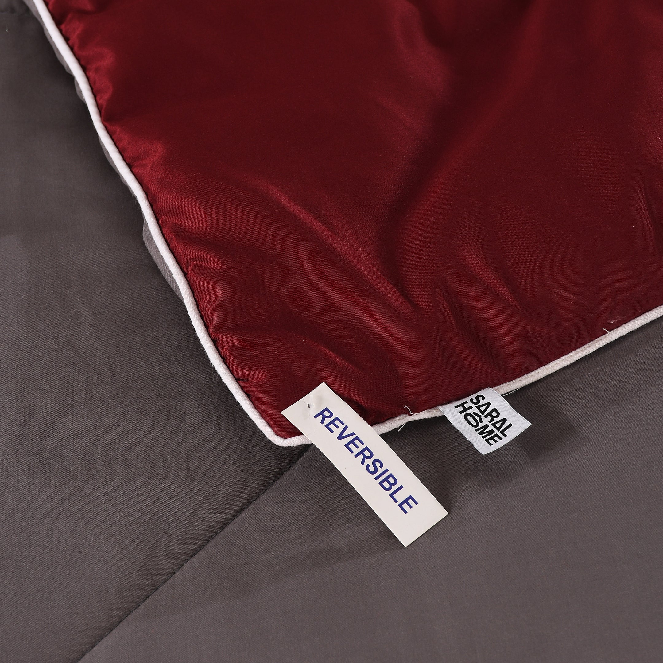 Reversible Solid Cotton Blanket/Comforter (Maroon + Grey) - Image 4