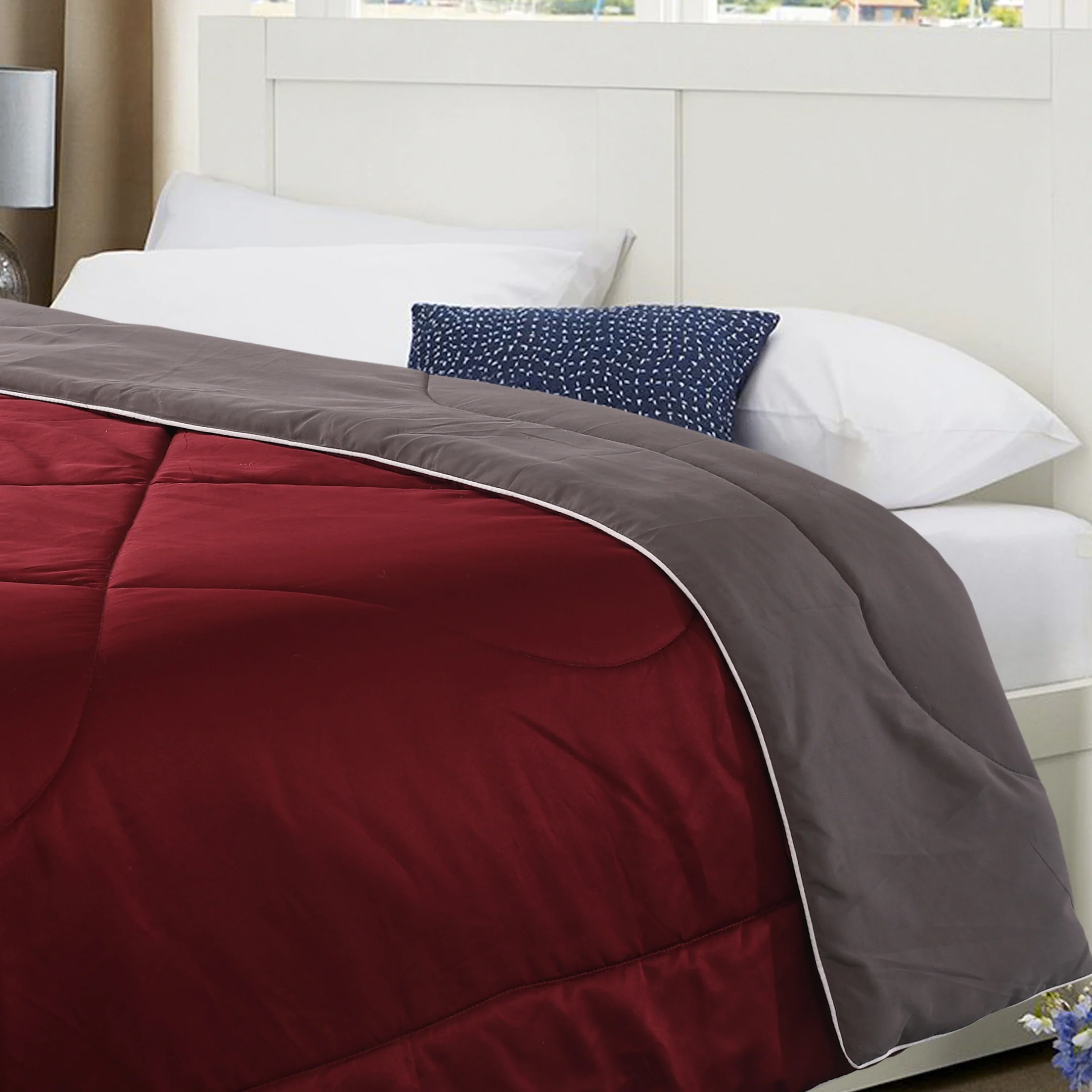 Reversible Solid Cotton Blanket/Comforter (Maroon + Grey) - Image 5