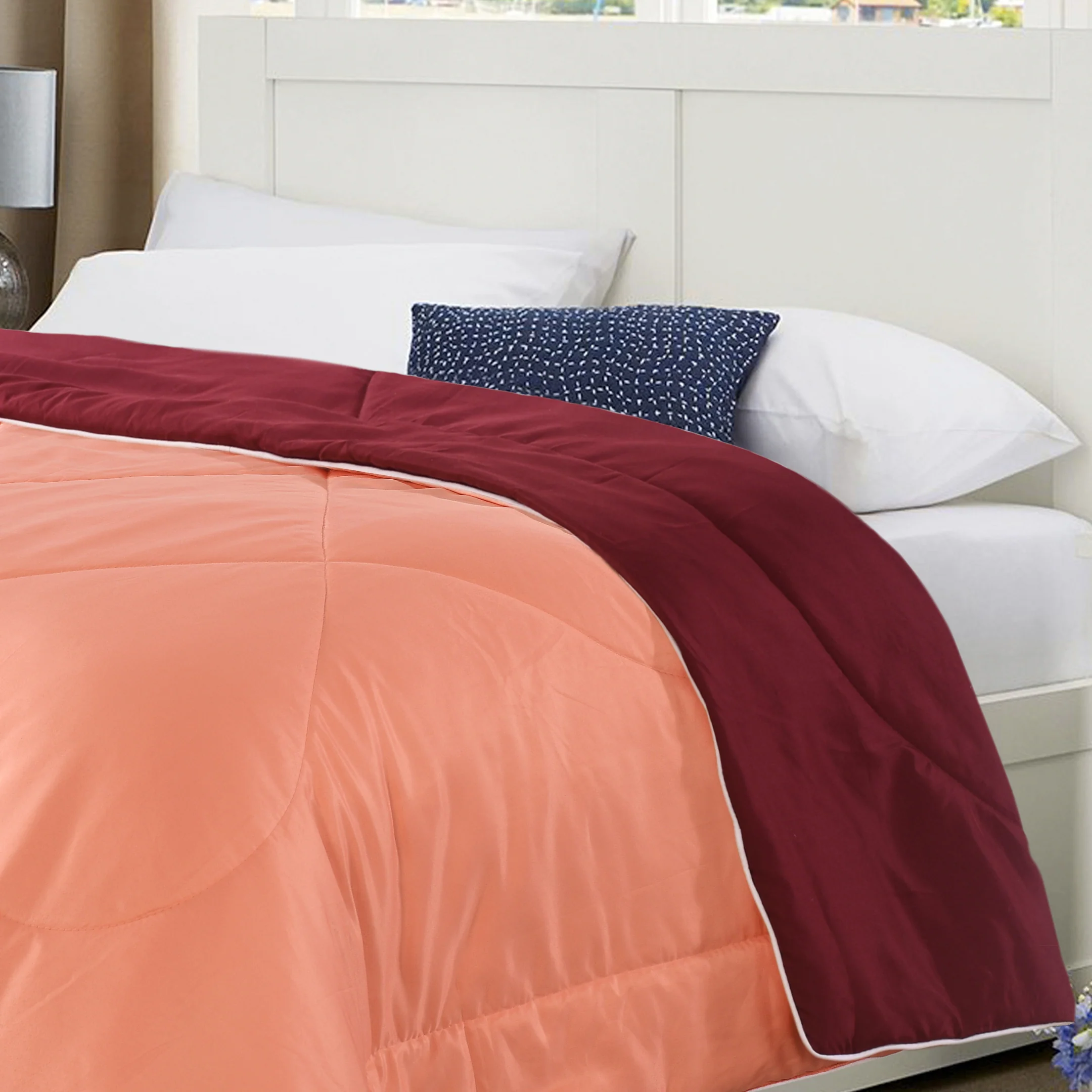Reversible Solid Cotton Blanket/Comforter (Pink + Maroon) - Image 4