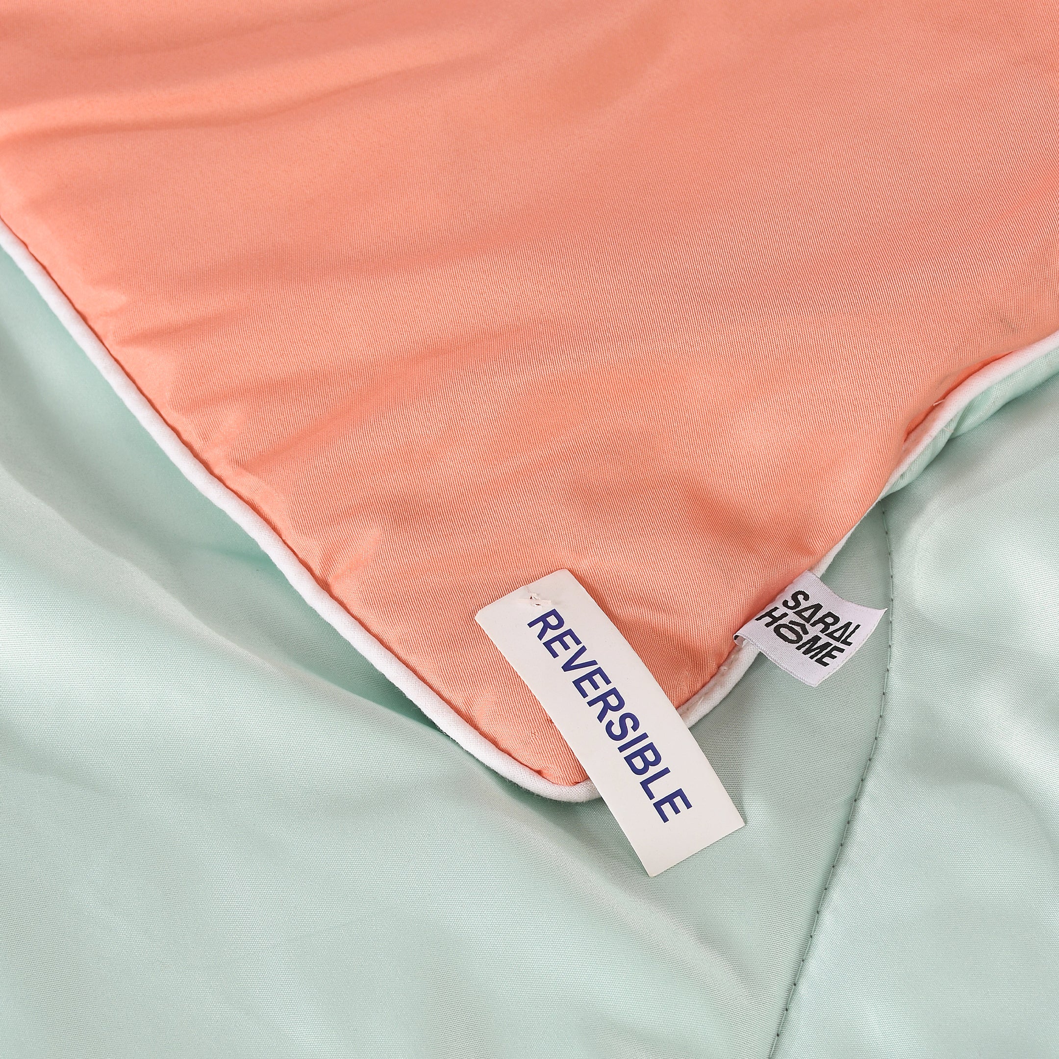 Reversible Solid Cotton Blanket/Comforter (Soft Peach + Pastel Mint) - Image 4