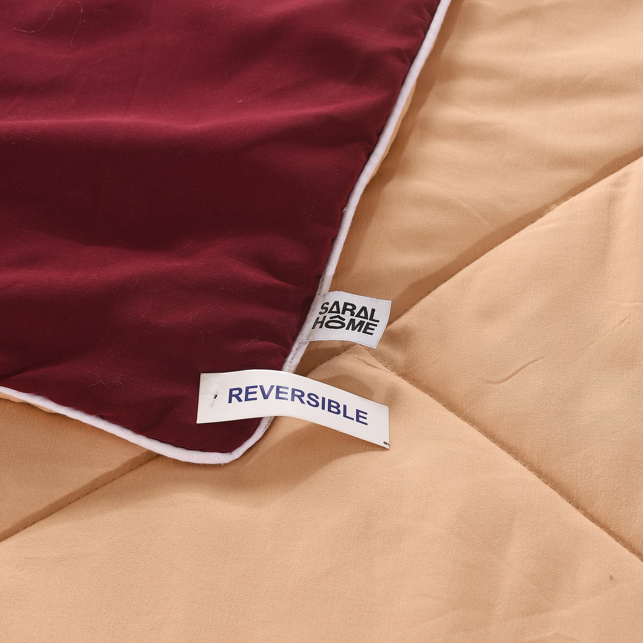 Reversible Solid Cotton Blanket/Comforter (Warm beige + Maroon) - Image 4
