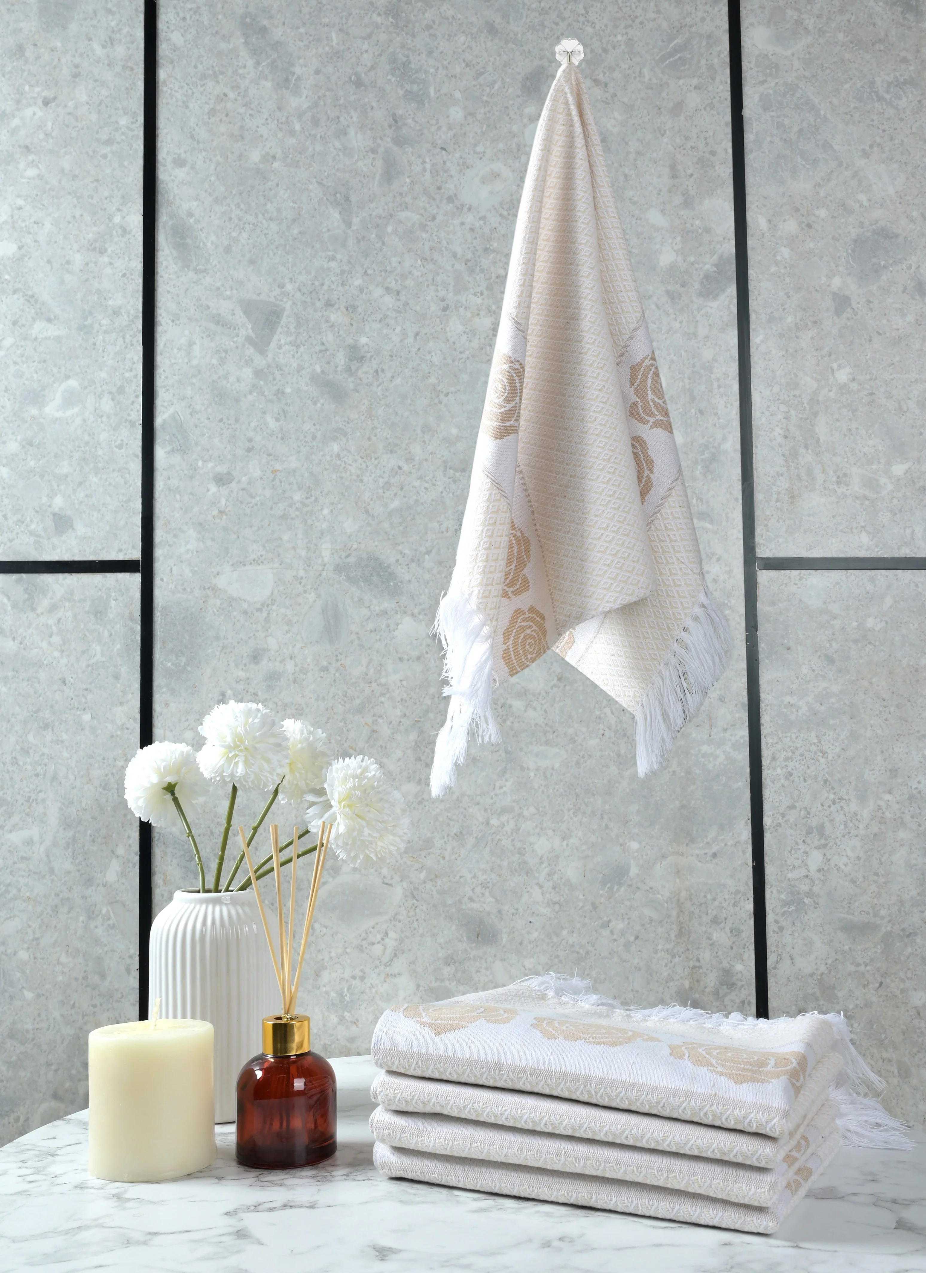Rose Pure Cotton 4 PC Hand Towel Set | Quick Dry Soft Towels | Bathing Kitchen Hand Towel Gym | Men & Women | Bathroom Accessories Set | - Image 13