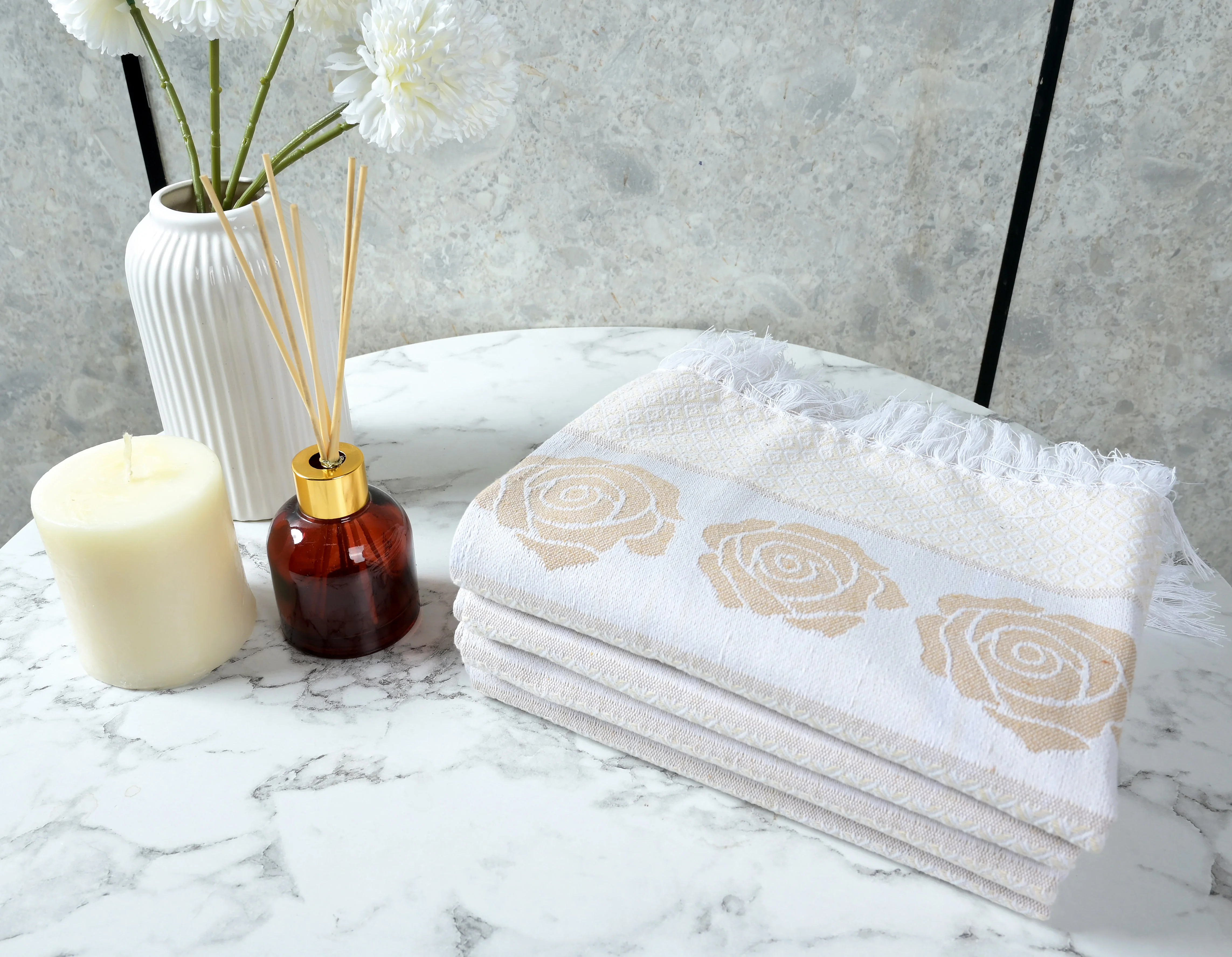 Rose Pure Cotton 4 PC Hand Towel Set | Quick Dry Soft Towels | Bathing Kitchen Hand Towel Gym | Men & Women | Bathroom Accessories Set | - Image 14