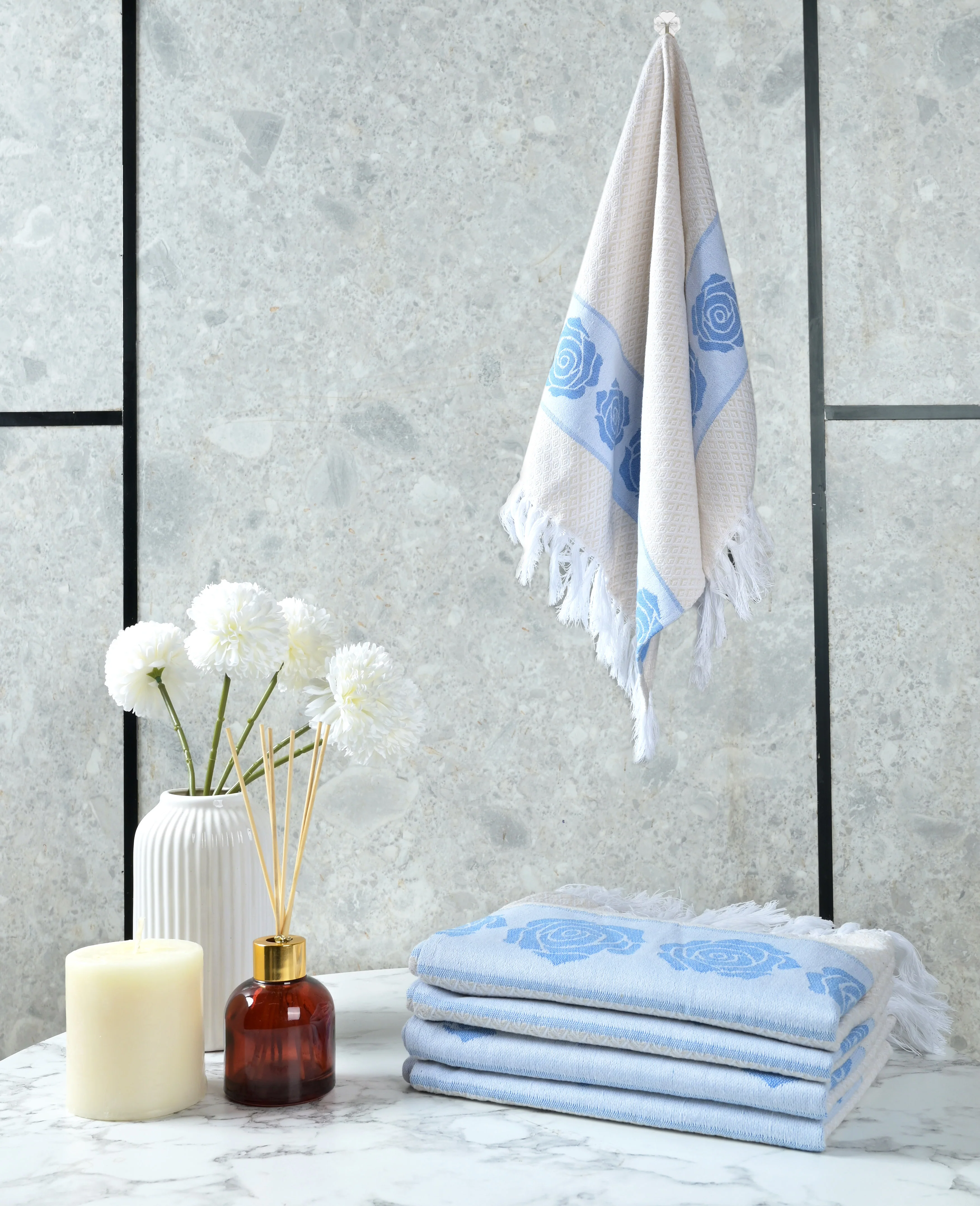 Rose Pure Cotton 4 PC Hand Towel Set | Quick Dry Soft Towels | Bathing Kitchen Hand Towel Gym | Men & Women | Bathroom Accessories Set | - Image 19