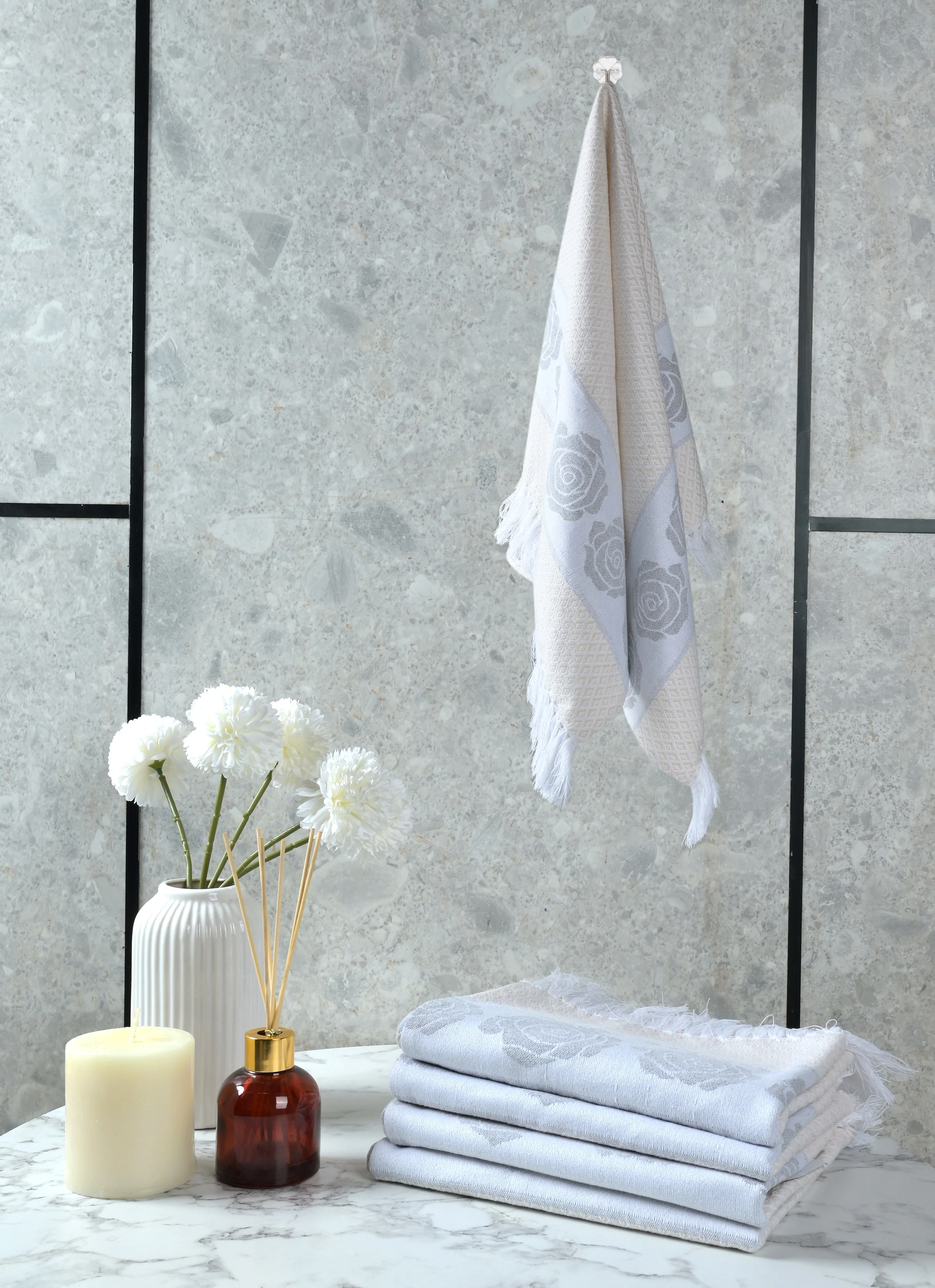 Rose Pure Cotton 4 PC Hand Towel Set | Quick Dry Soft Towels | Bathing Kitchen Hand Towel Gym | Men & Women | Bathroom Accessories Set | - Image 25
