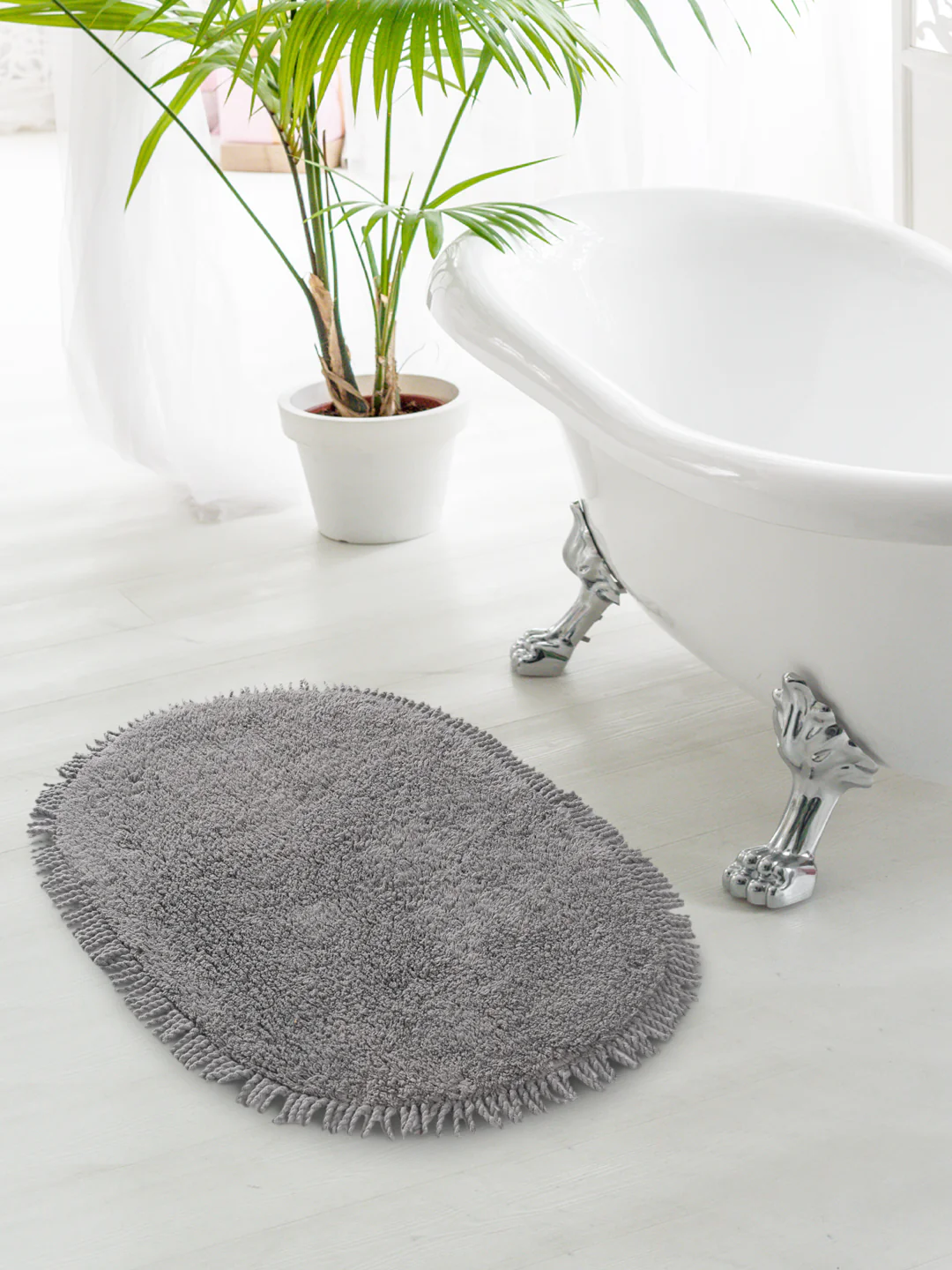 Saral Home Beige Shaggy Anti-Skid Bathmat - 50X75 cm