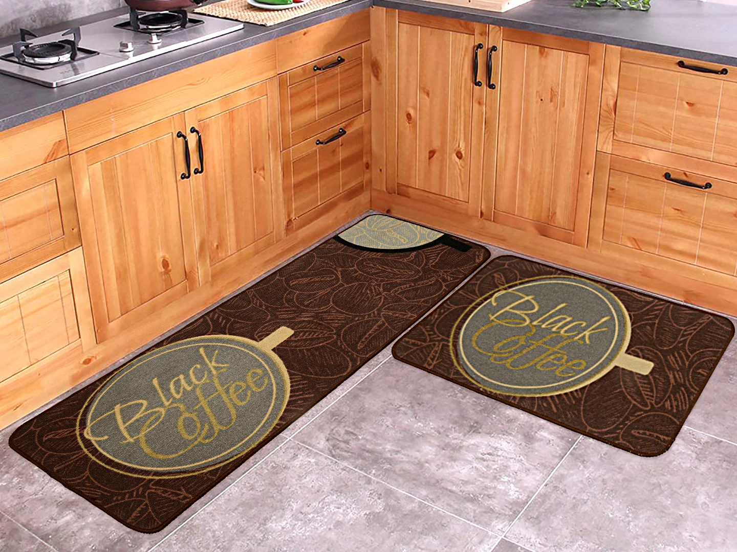 BLACK COFFEE Kitchen Mat Set
