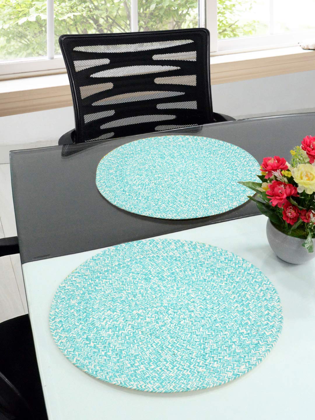 Blue Cotton Printed Table Mat - Pack of 2 pc, 38x38 Cms