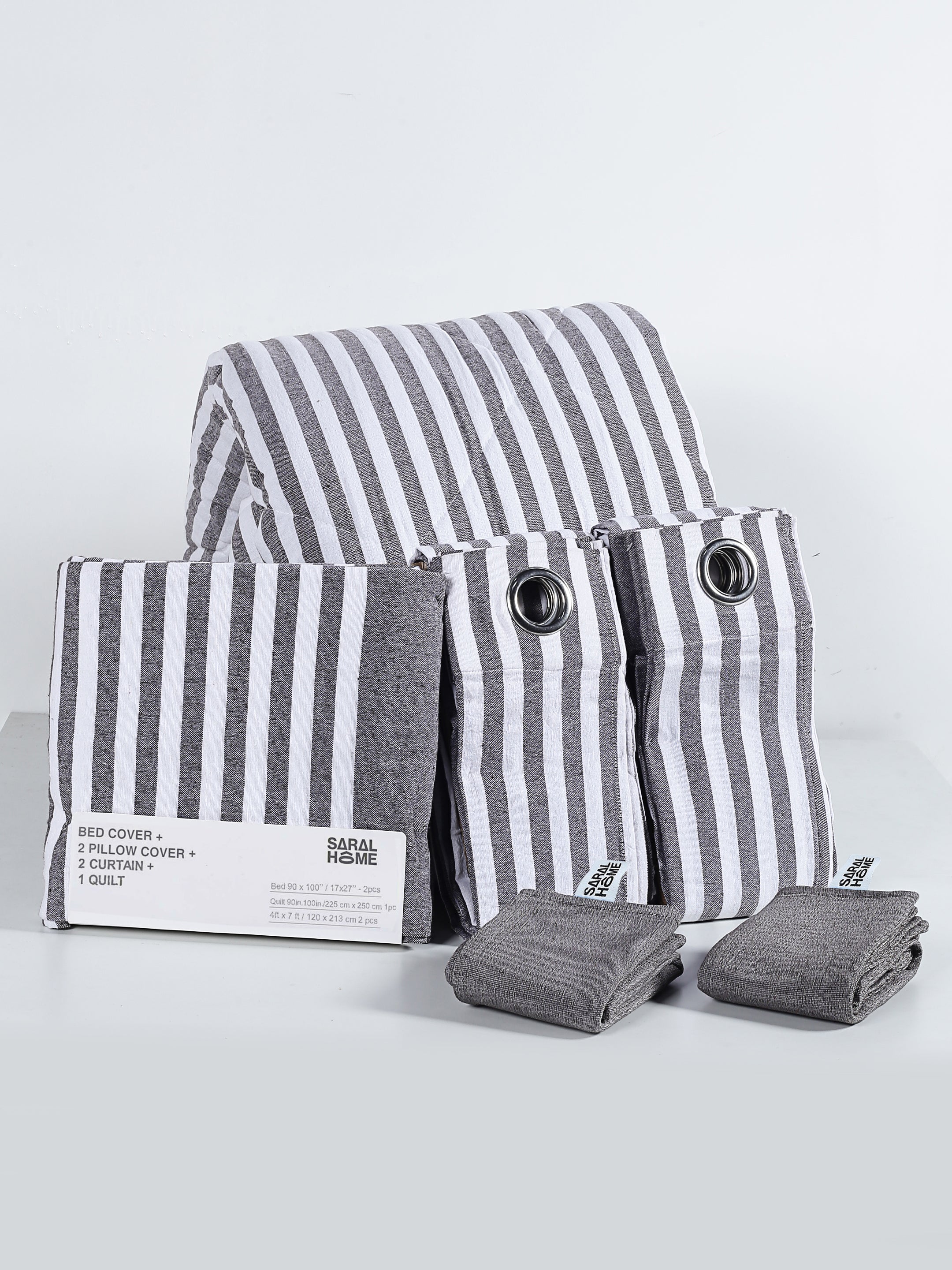 6 PC Bedding Combo | 1 Bedsheet + 2 Pillow Covers + Quilt + 2 Curtains | 90x100 & 4x7 - Image 2