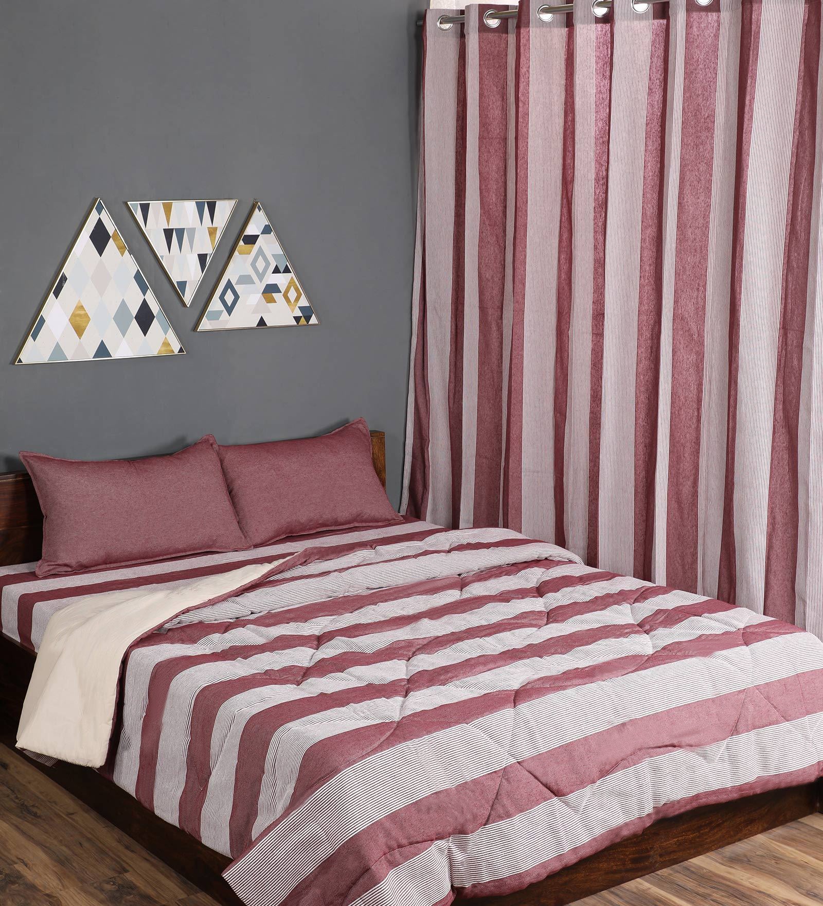 6 PC Bedding Combo | 1 Bedsheet + 2 Pillow Covers + Quilt + 2 Curtains | 90x100 & 4x7