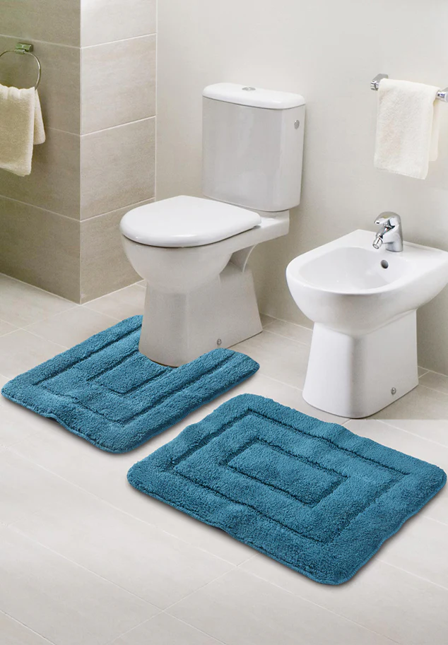 Cotton Anti-Slip Bathmat Set | Contour Design, (45x60 cm & 45x50 cm)