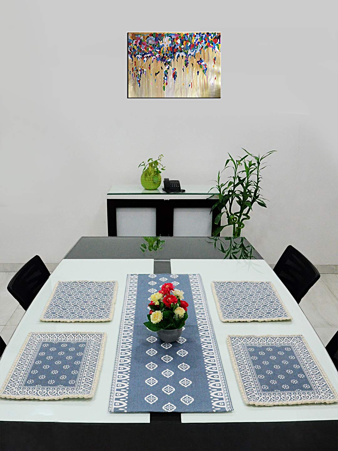 Cotton Dining Table Placemat Set | 4 Mats (33x45 cm) + 1 Runner (45x120 cm) | Set of 5 - Image 7
